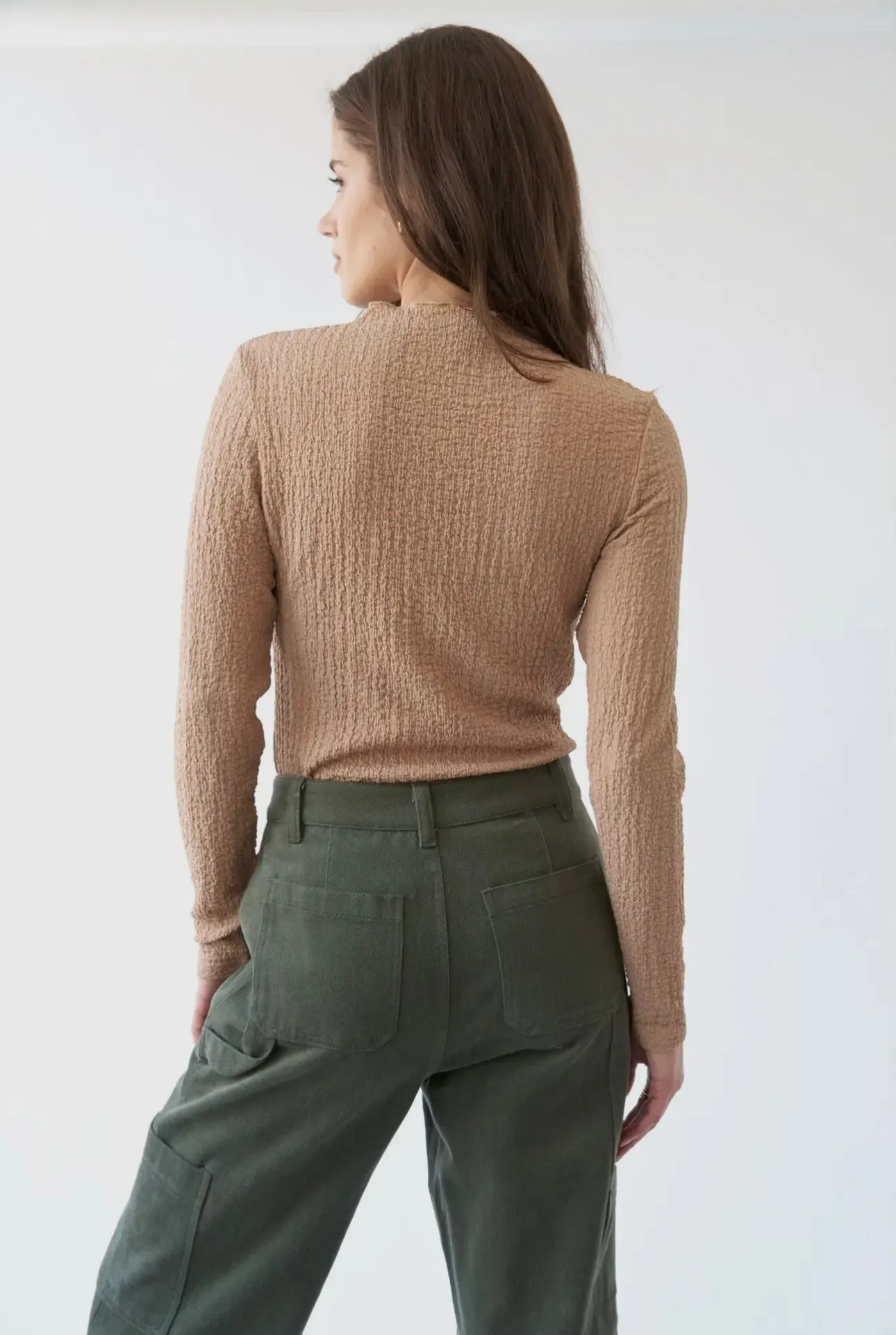 High Ruffle Neckline Long Sleeve Top