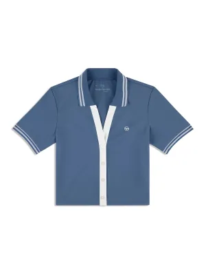 Idalia Cropped Polo- Blue Indigo