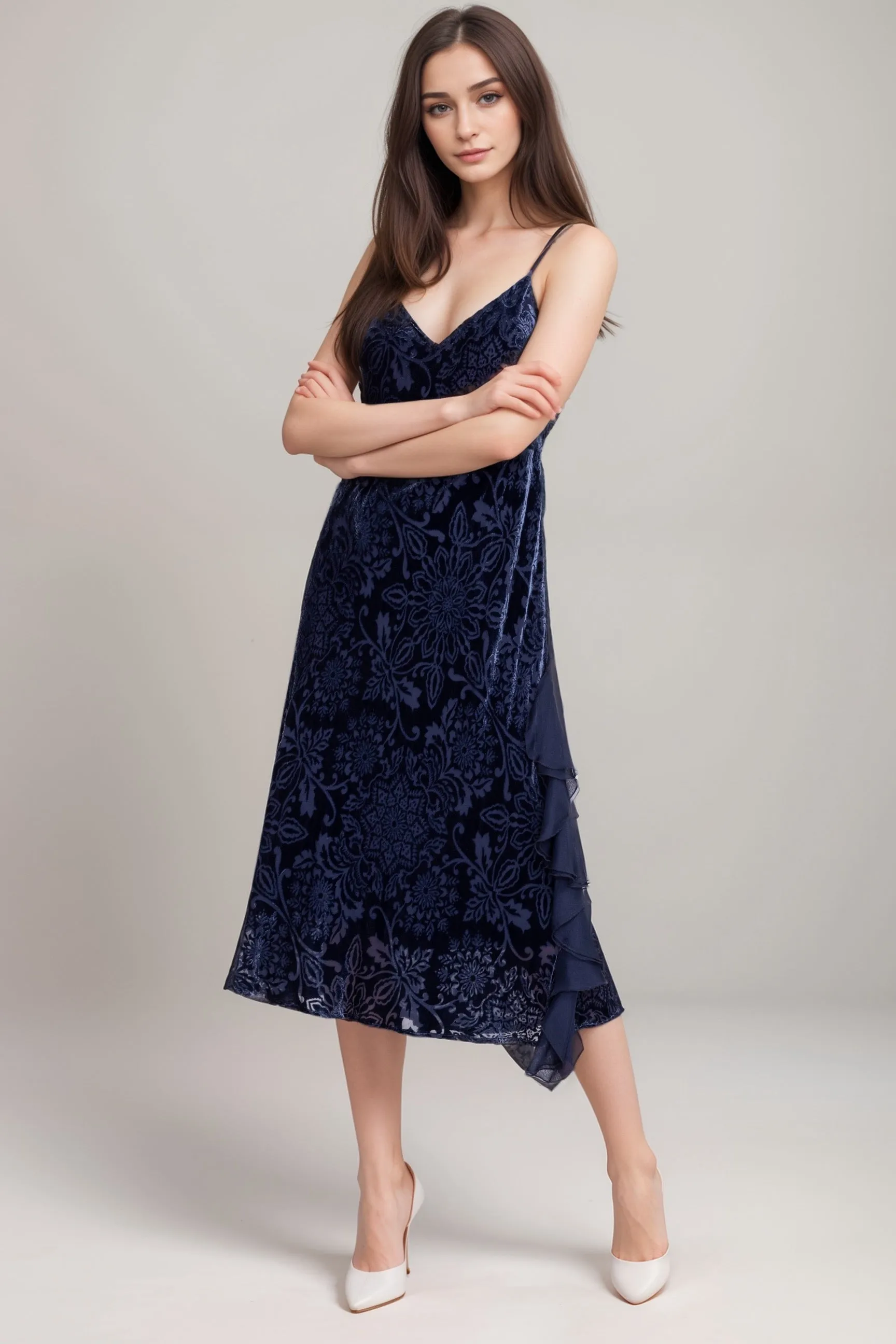 Johnny Was Jade Blue Alixa Cece Ruffle Slip Dress L37124