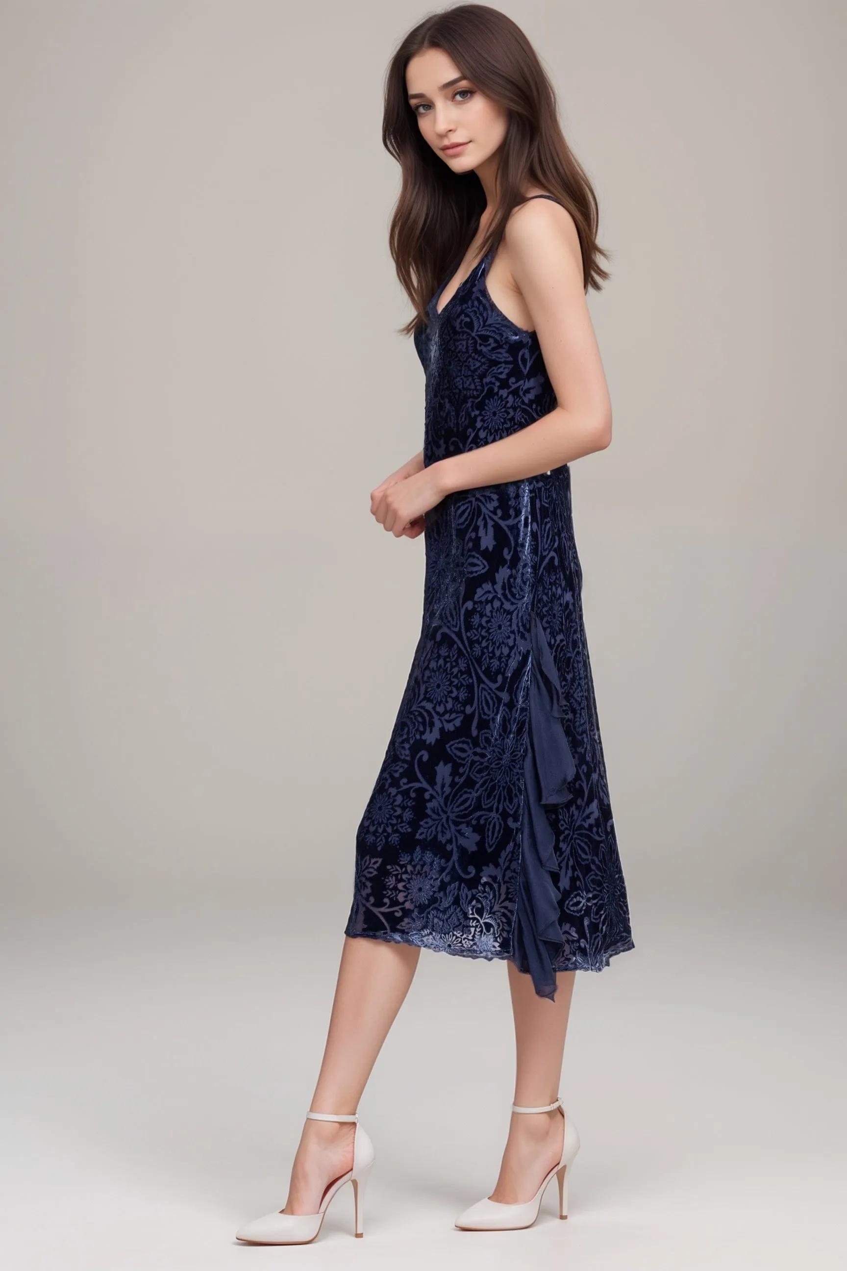 Johnny Was Jade Blue Alixa Cece Ruffle Slip Dress L37124