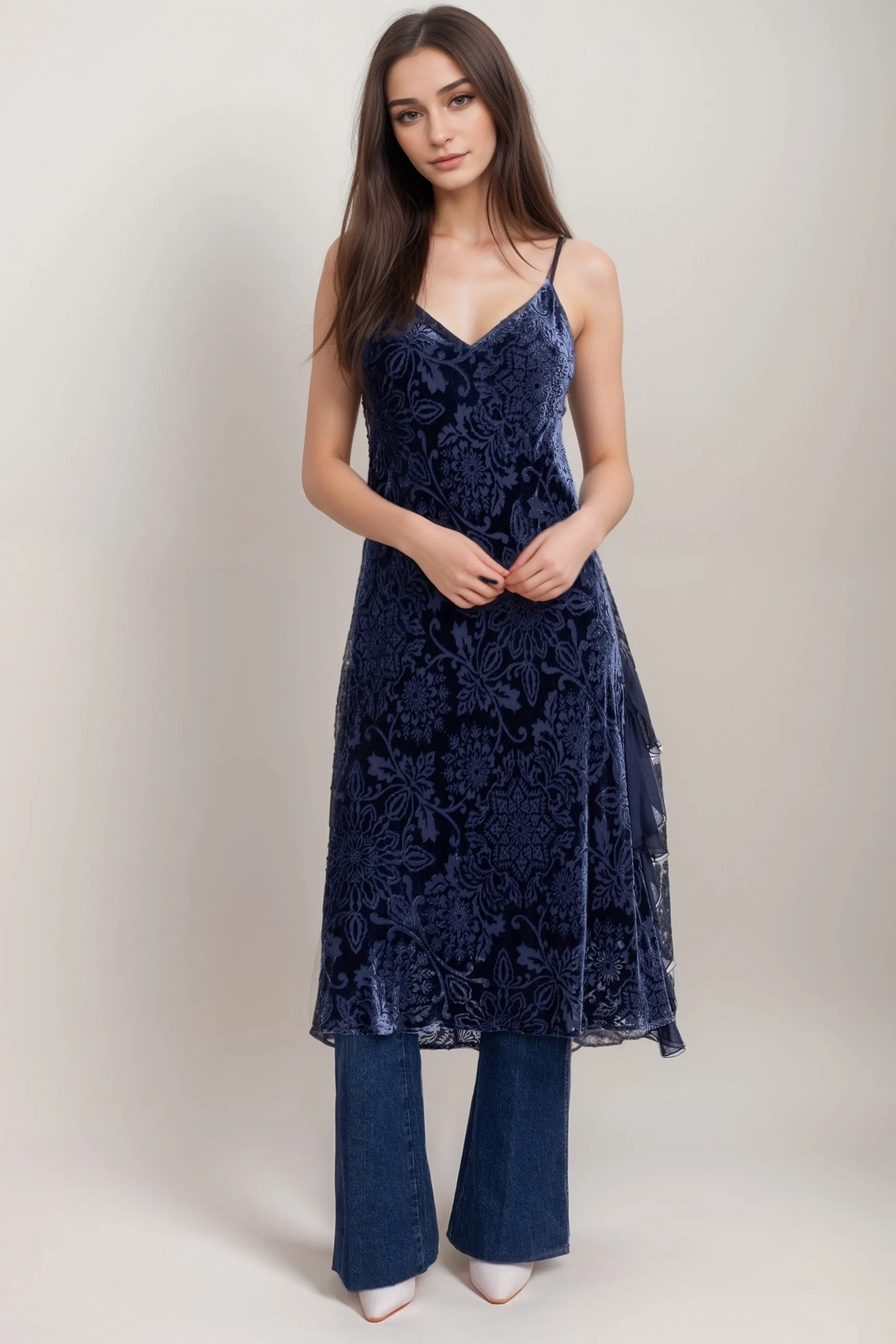 Johnny Was Jade Blue Alixa Cece Ruffle Slip Dress L37124