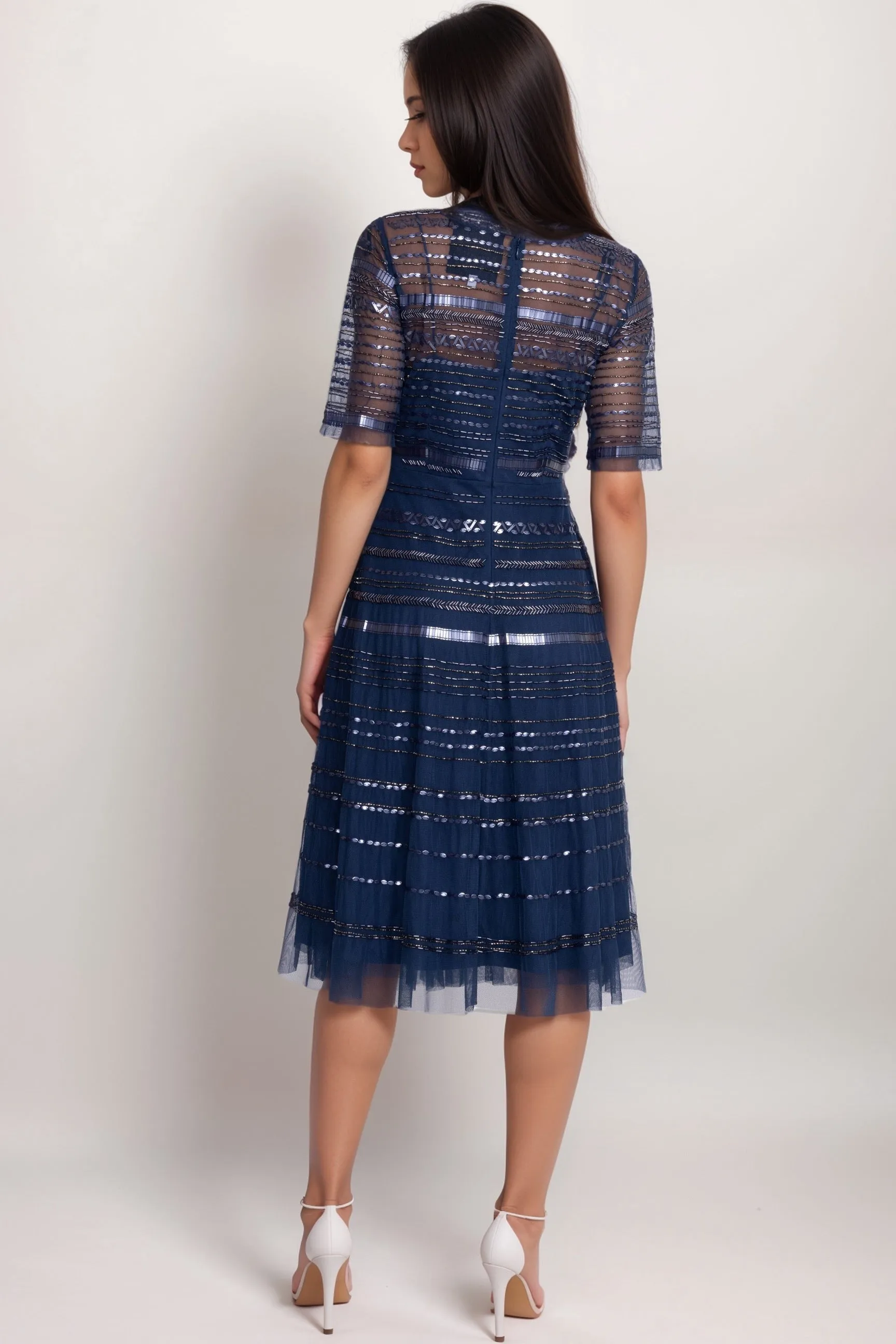 Johnny Was Navy Bead Fest Mesh Dress R35924