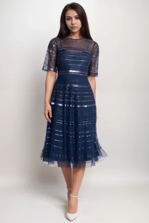 Johnny Was Navy Bead Fest Mesh Dress R35924