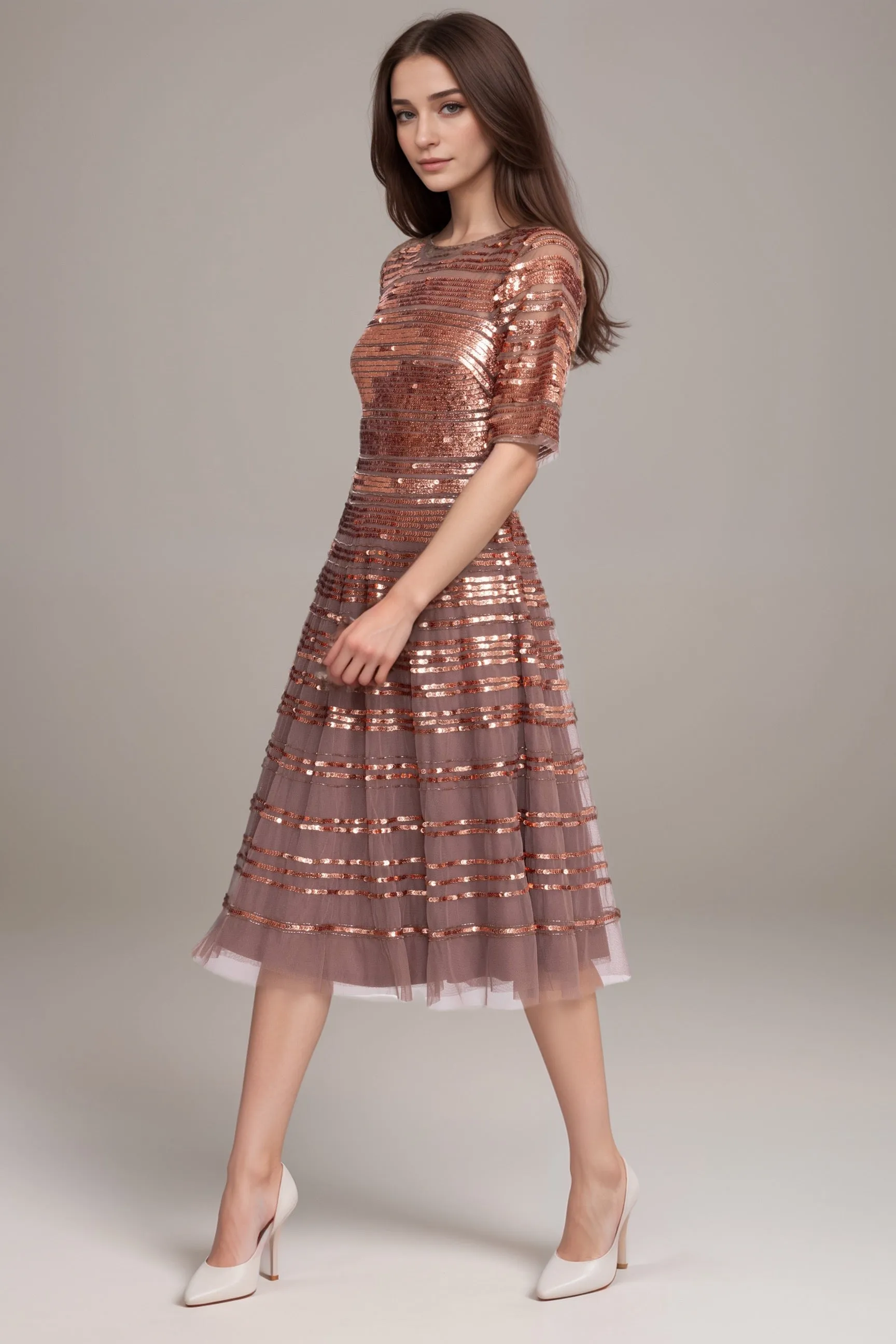 Johnny Was Sepia Beaded Mesh Dress R36924