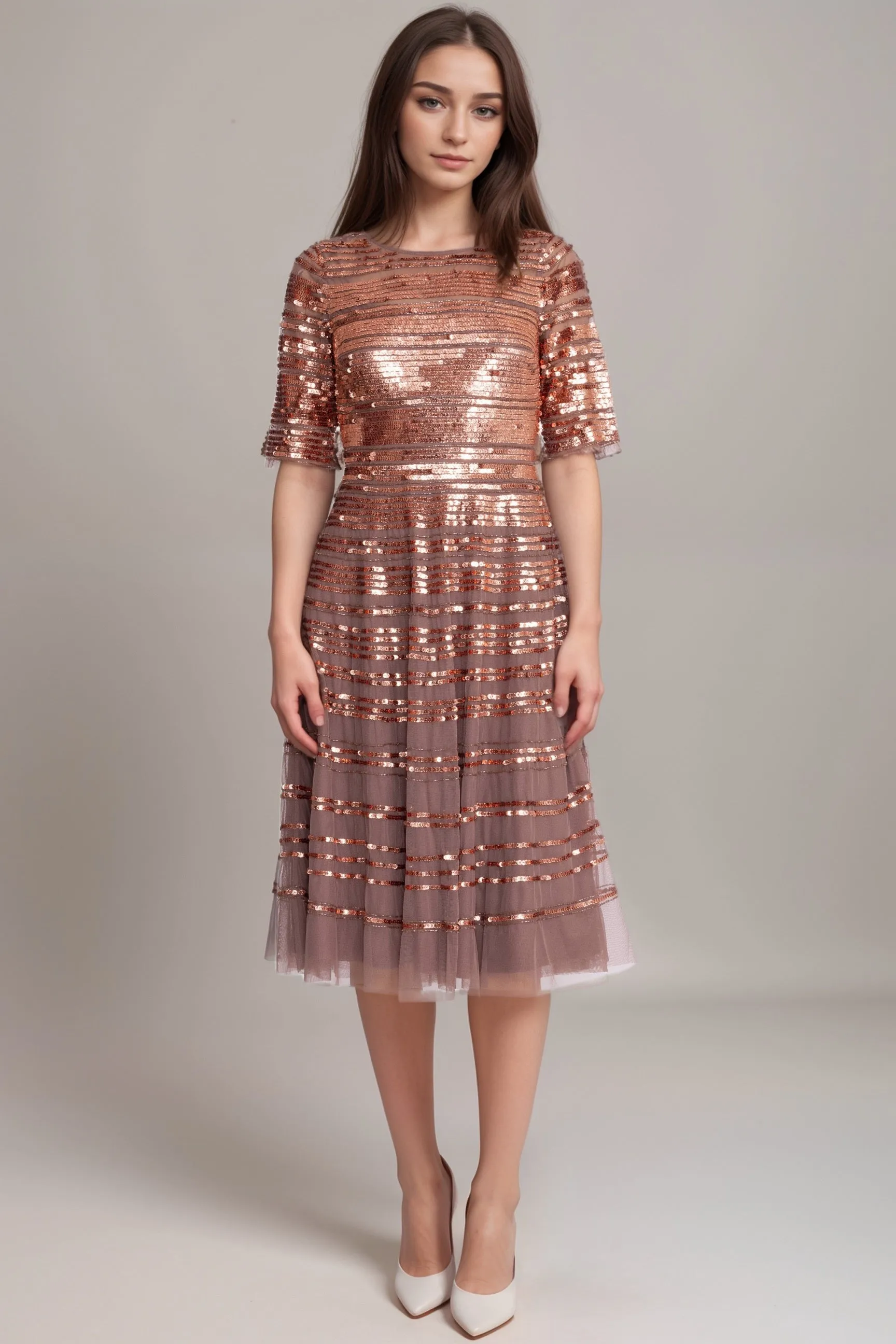 Johnny Was Sepia Beaded Mesh Dress R36924