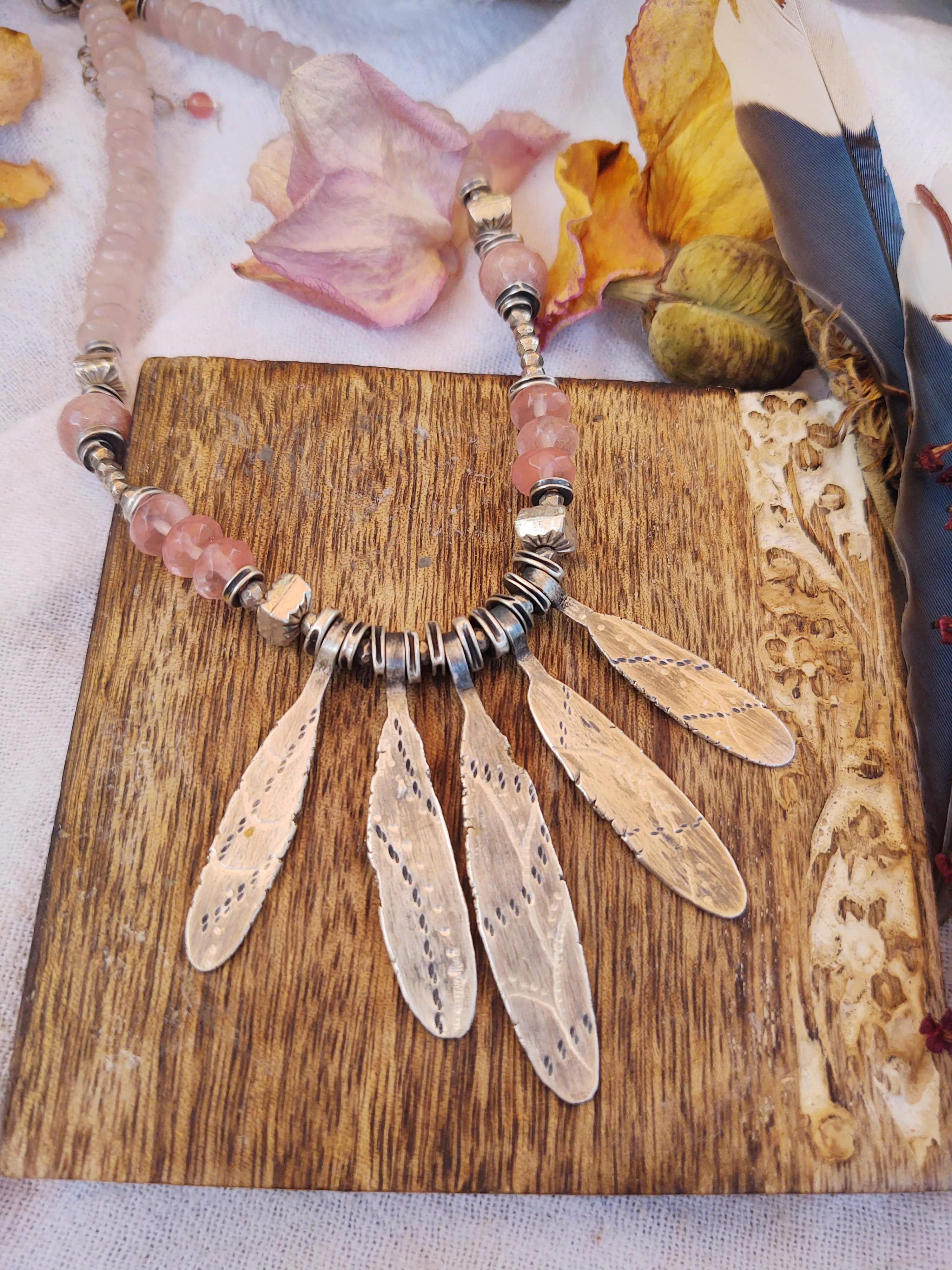 JULY BEADED ~ Pale Pink Petal Necklace