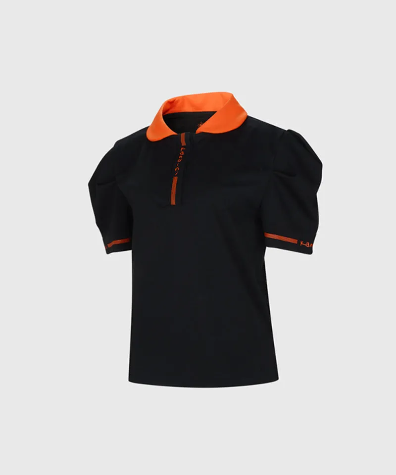 KANDINI Color Round Polo Shirts With Puff Sleeve - Orange