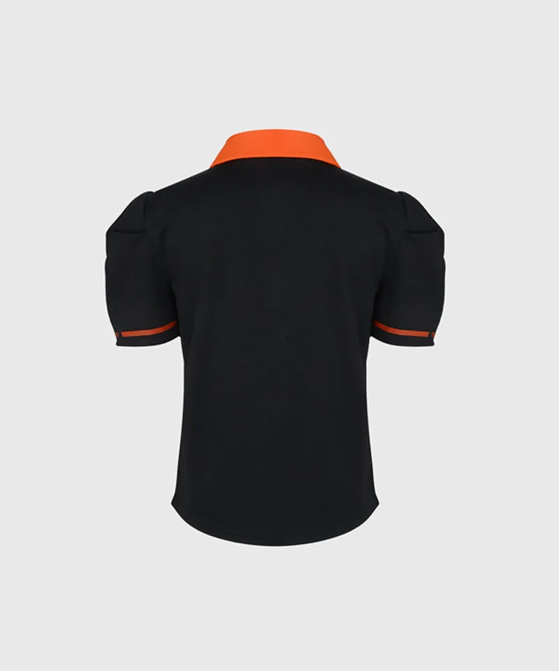 KANDINI Color Round Polo Shirts With Puff Sleeve - Orange