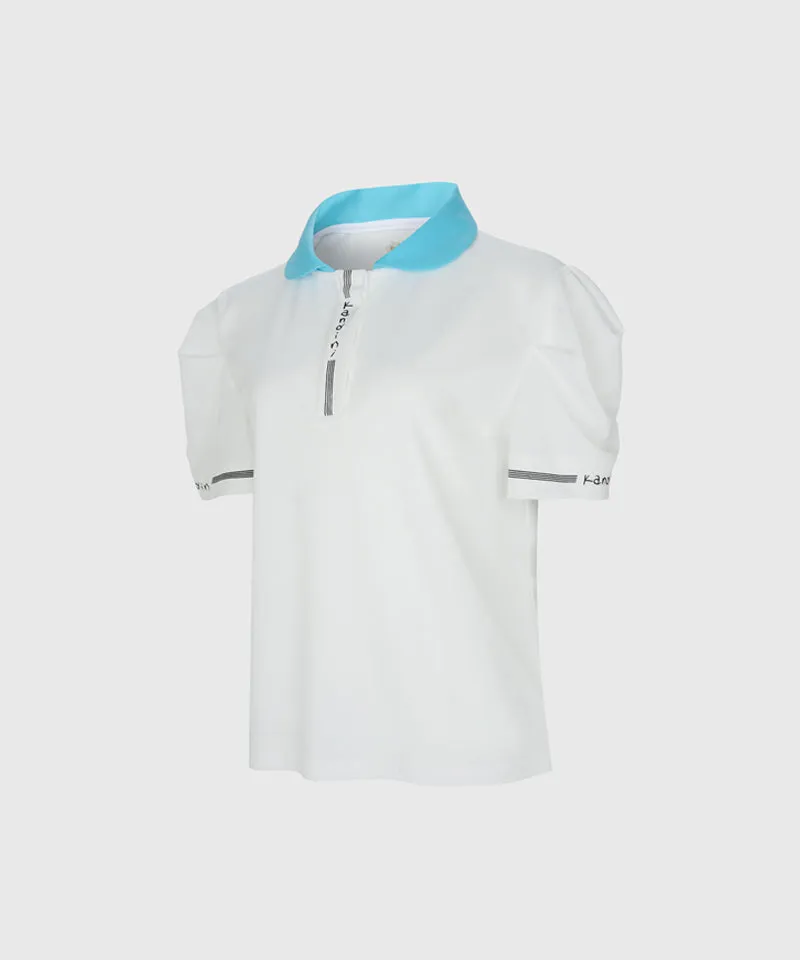 KANDINI Color Round Polo Shirts With Puff Sleeve - Sky Blue