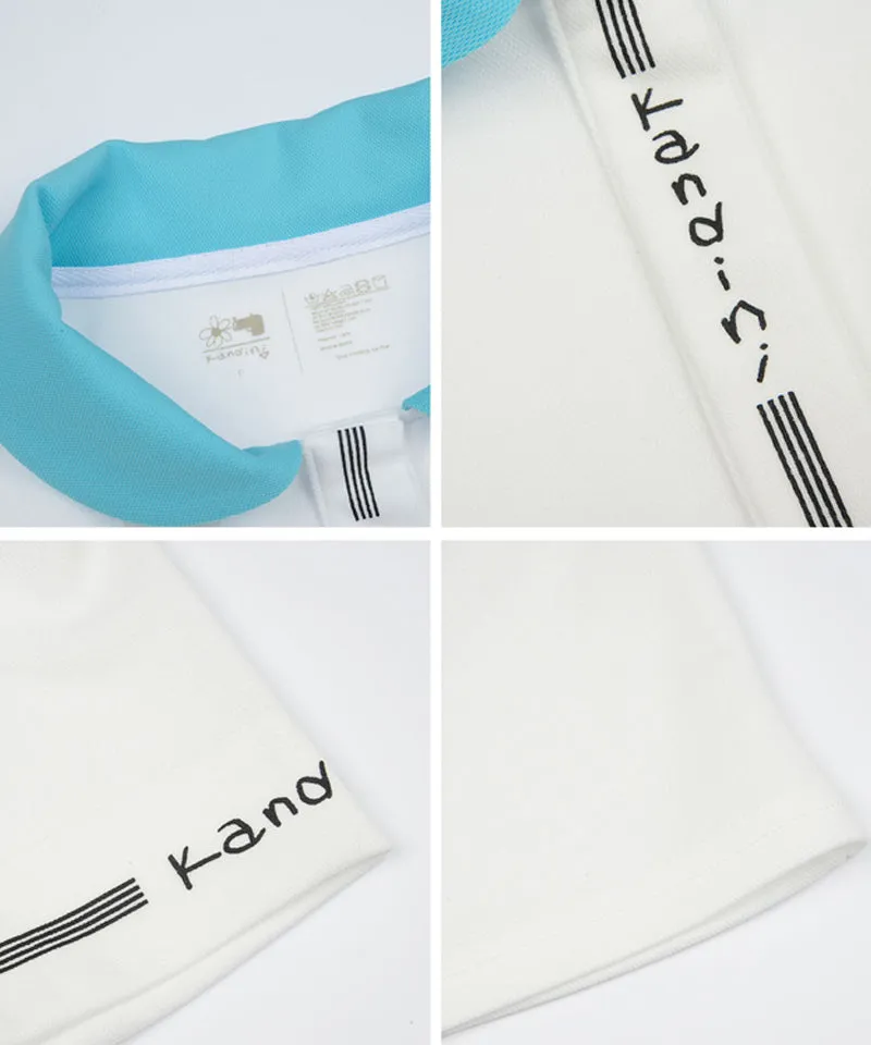 KANDINI Color Round Polo Shirts With Puff Sleeve - Sky Blue