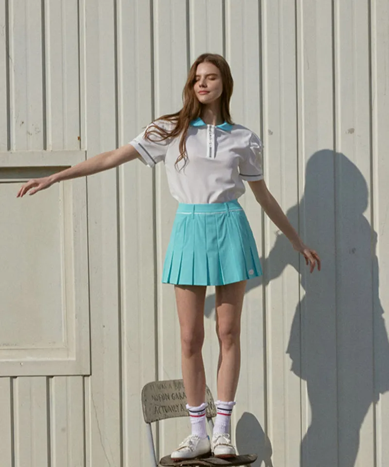KANDINI Color Round Polo Shirts With Puff Sleeve - Sky Blue