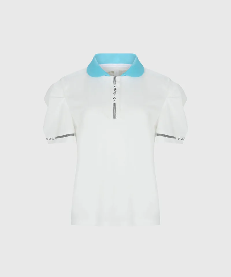 KANDINI Color Round Polo Shirts With Puff Sleeve - Sky Blue
