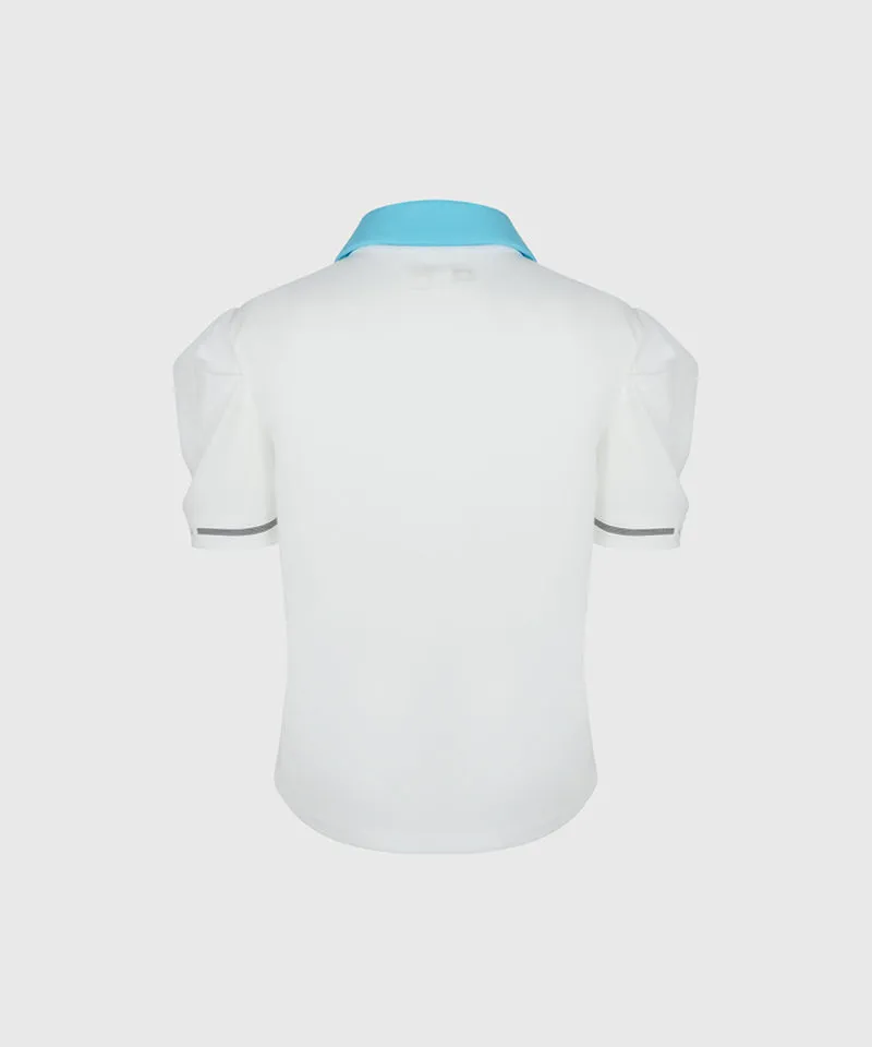 KANDINI Color Round Polo Shirts With Puff Sleeve - Sky Blue