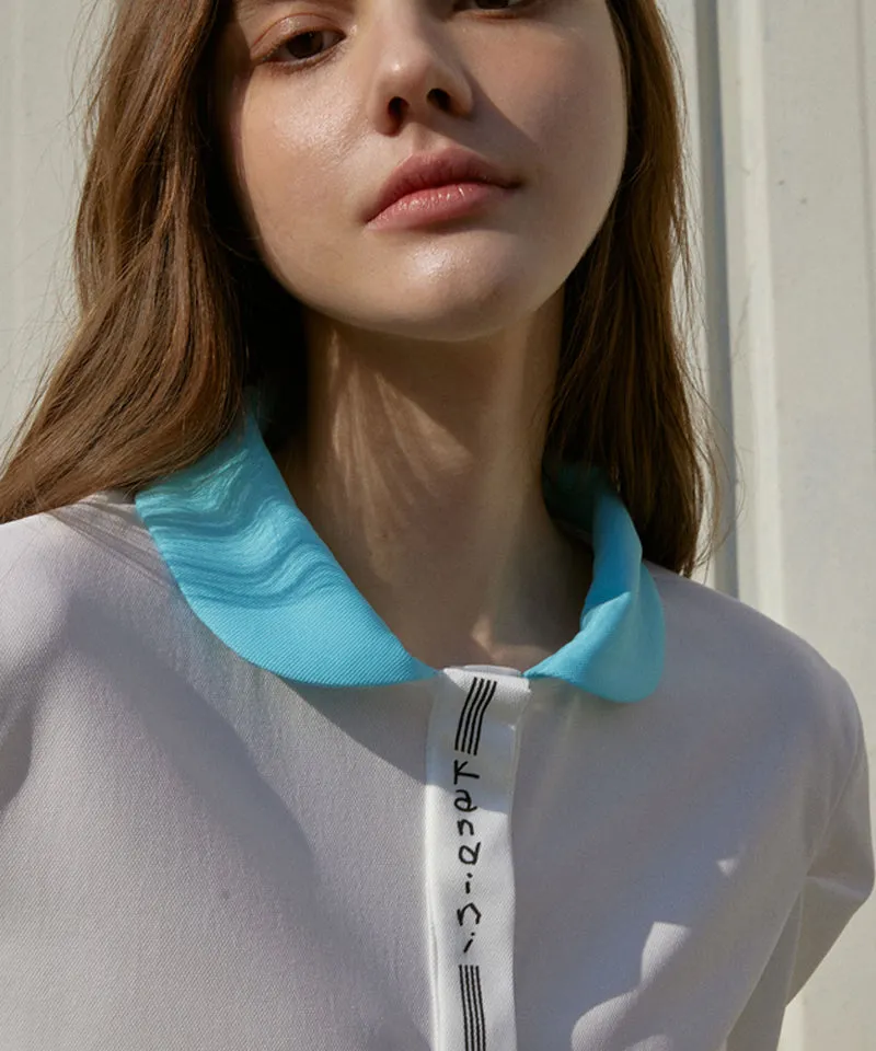 KANDINI Color Round Polo Shirts With Puff Sleeve - Sky Blue