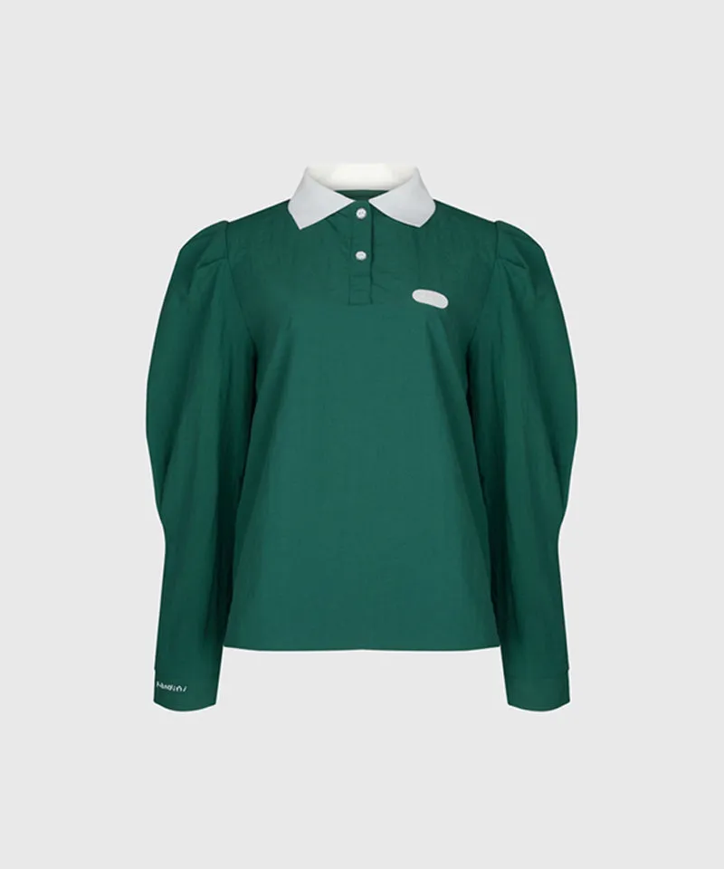 KANDINI Nylon Polo Shirts With Puff Sleeve - Green