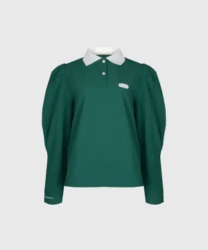 KANDINI Nylon Polo Shirts With Puff Sleeve - Green