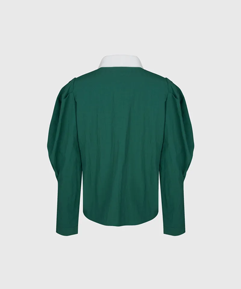 KANDINI Nylon Polo Shirts With Puff Sleeve - Green