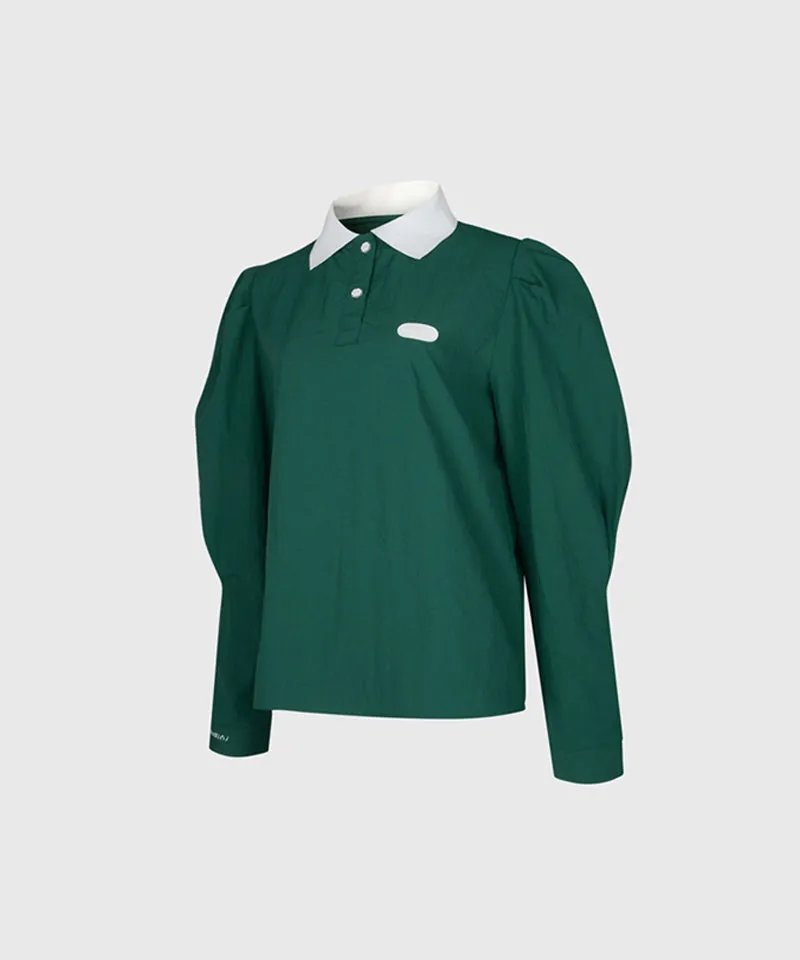 KANDINI Nylon Polo Shirts With Puff Sleeve - Green