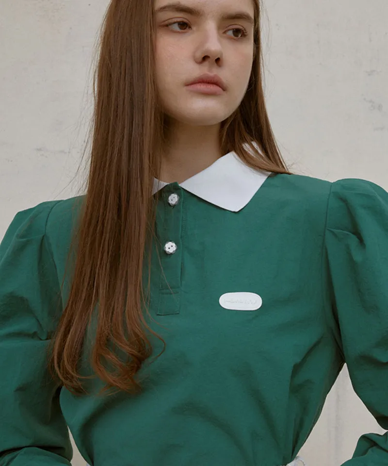 KANDINI Nylon Polo Shirts With Puff Sleeve - Green