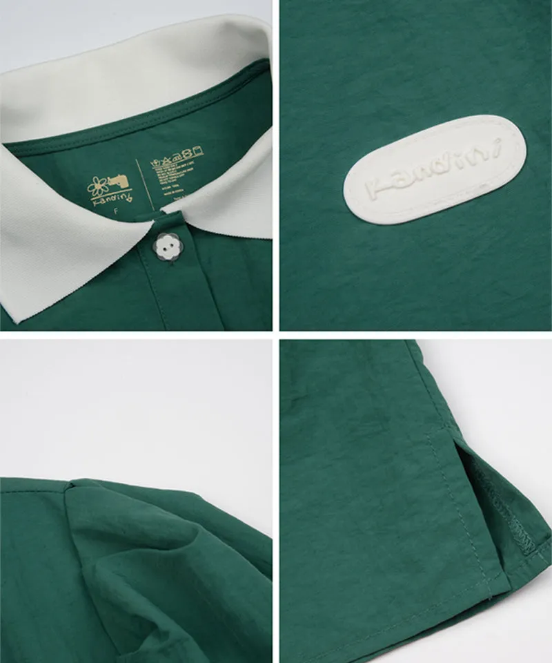 KANDINI Nylon Polo Shirts With Puff Sleeve - Green