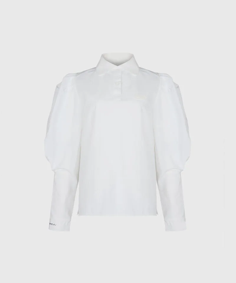 KANDINI Nylon Polo Shirts With Puff Sleeve - Ivory
