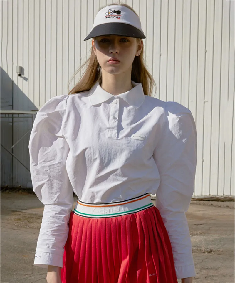 KANDINI Nylon Polo Shirts With Puff Sleeve - Ivory