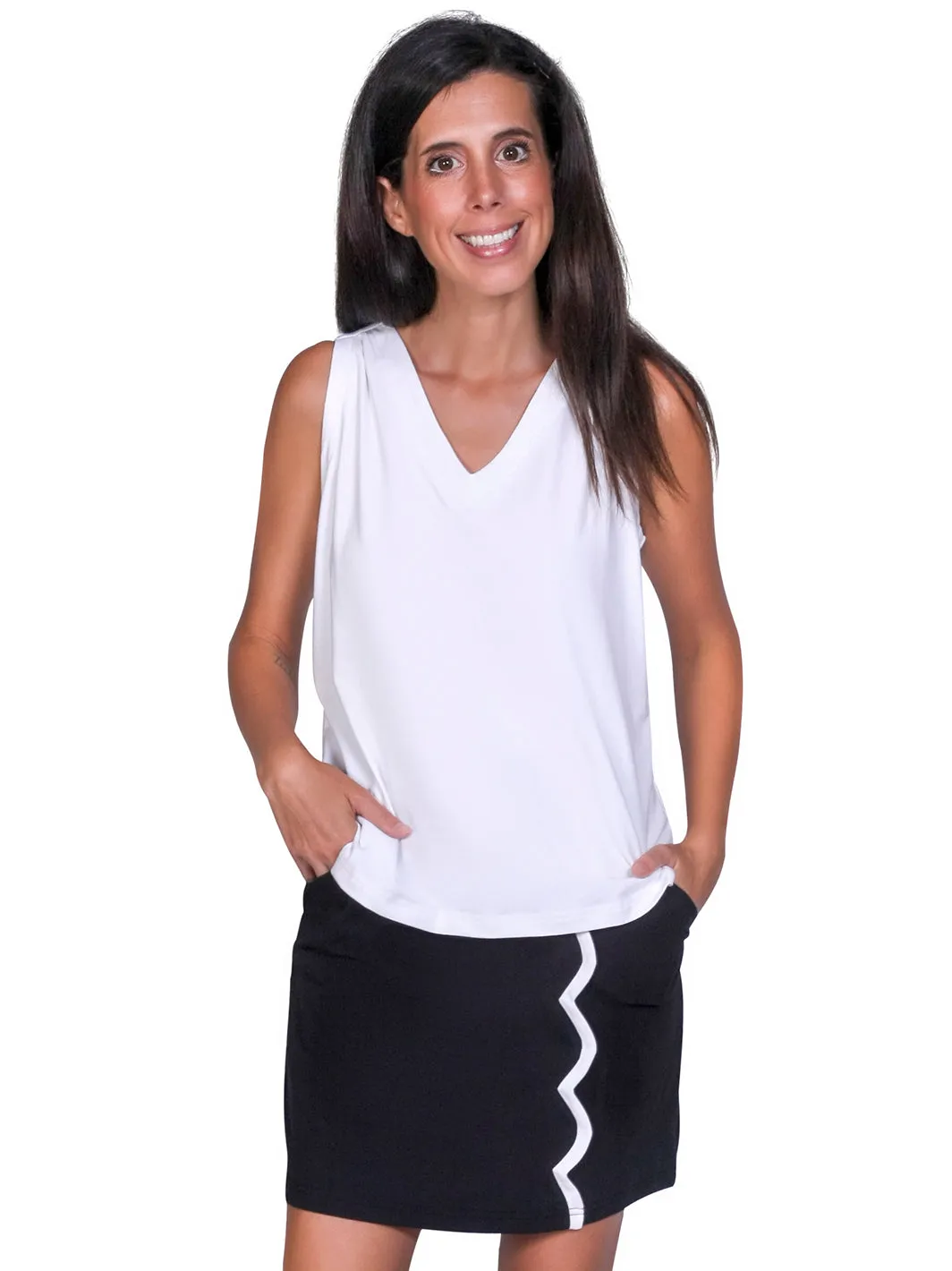 Kassie Trimmed White A-Line Skort Black