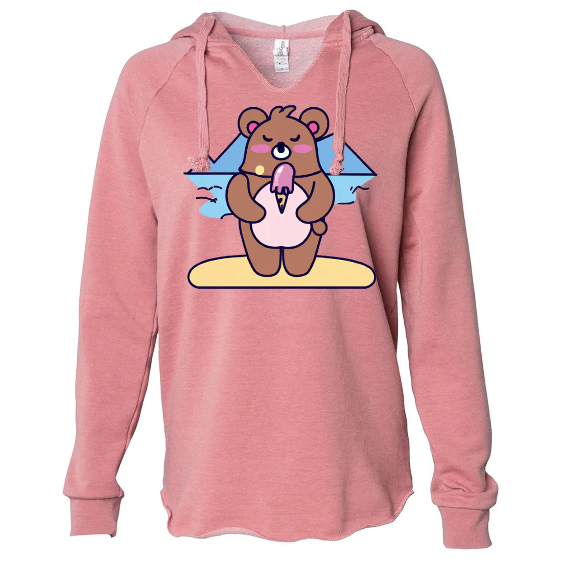 Kawaii Grizzly Bear Eating Ice Cream Women's Soft Hooded Pullover