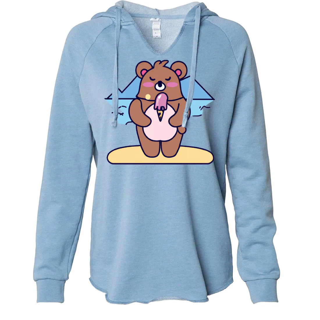 Kawaii Grizzly Bear Eating Ice Cream Women's Soft Hooded Pullover