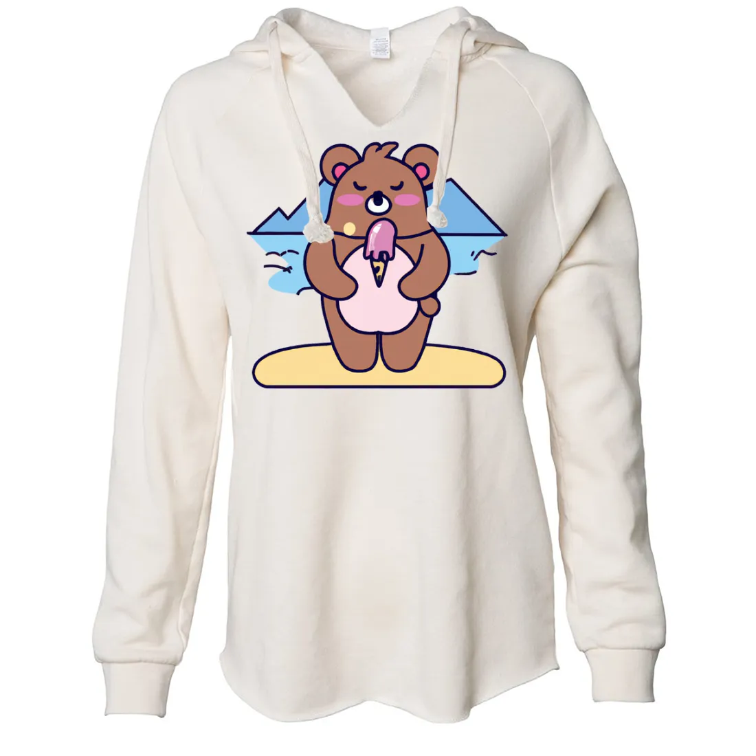 Kawaii Grizzly Bear Eating Ice Cream Women's Soft Hooded Pullover
