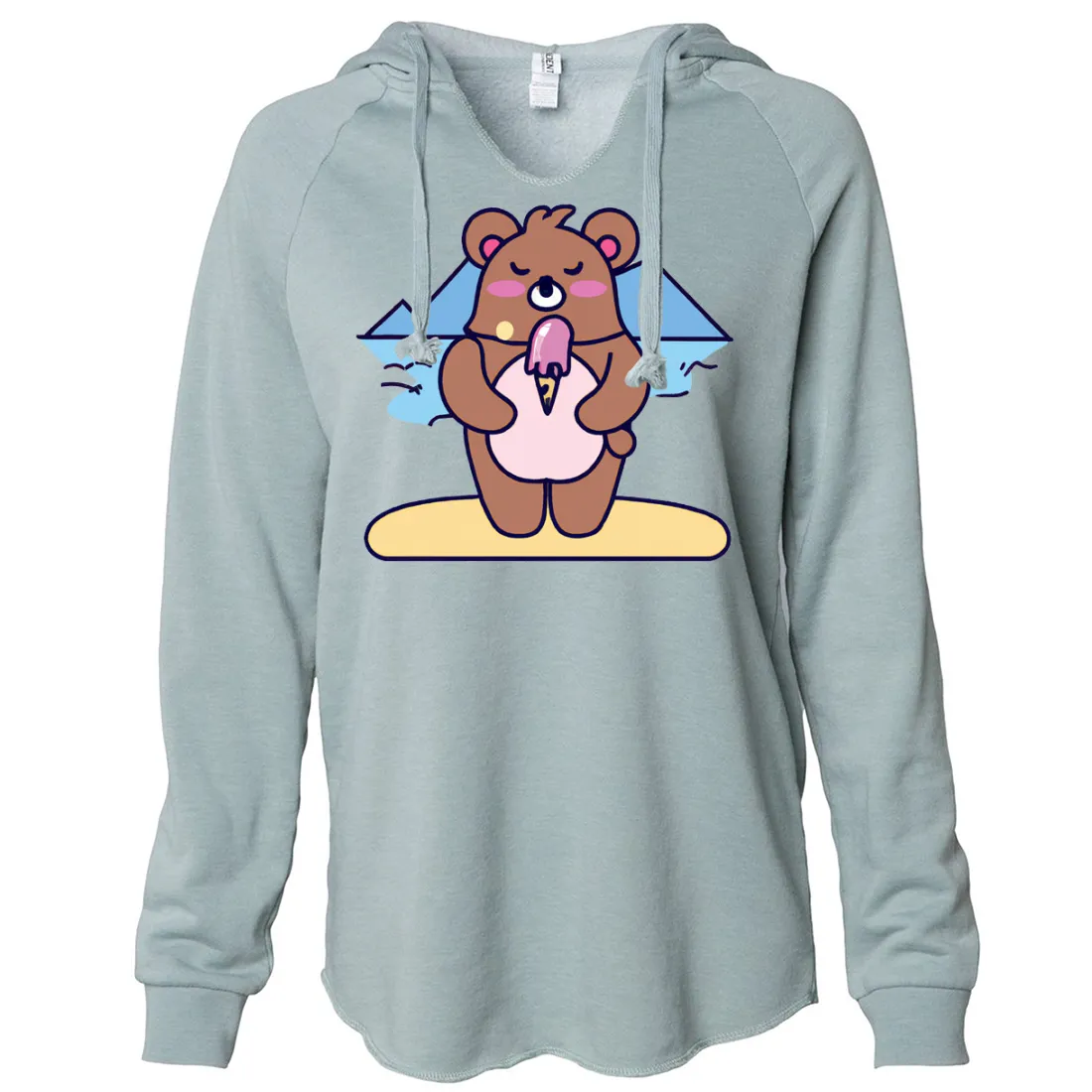 Kawaii Grizzly Bear Eating Ice Cream Women's Soft Hooded Pullover
