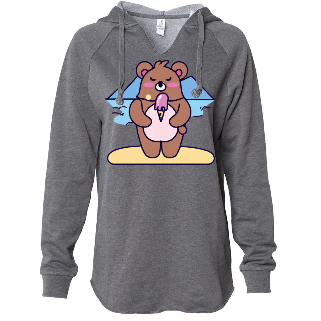 Kawaii Grizzly Bear Eating Ice Cream Women's Soft Hooded Pullover