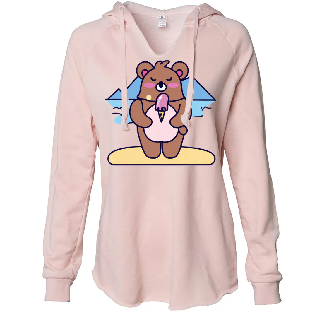 Kawaii Grizzly Bear Eating Ice Cream Women's Soft Hooded Pullover