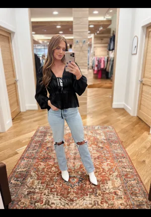 Kennedy Black Front Tie Top