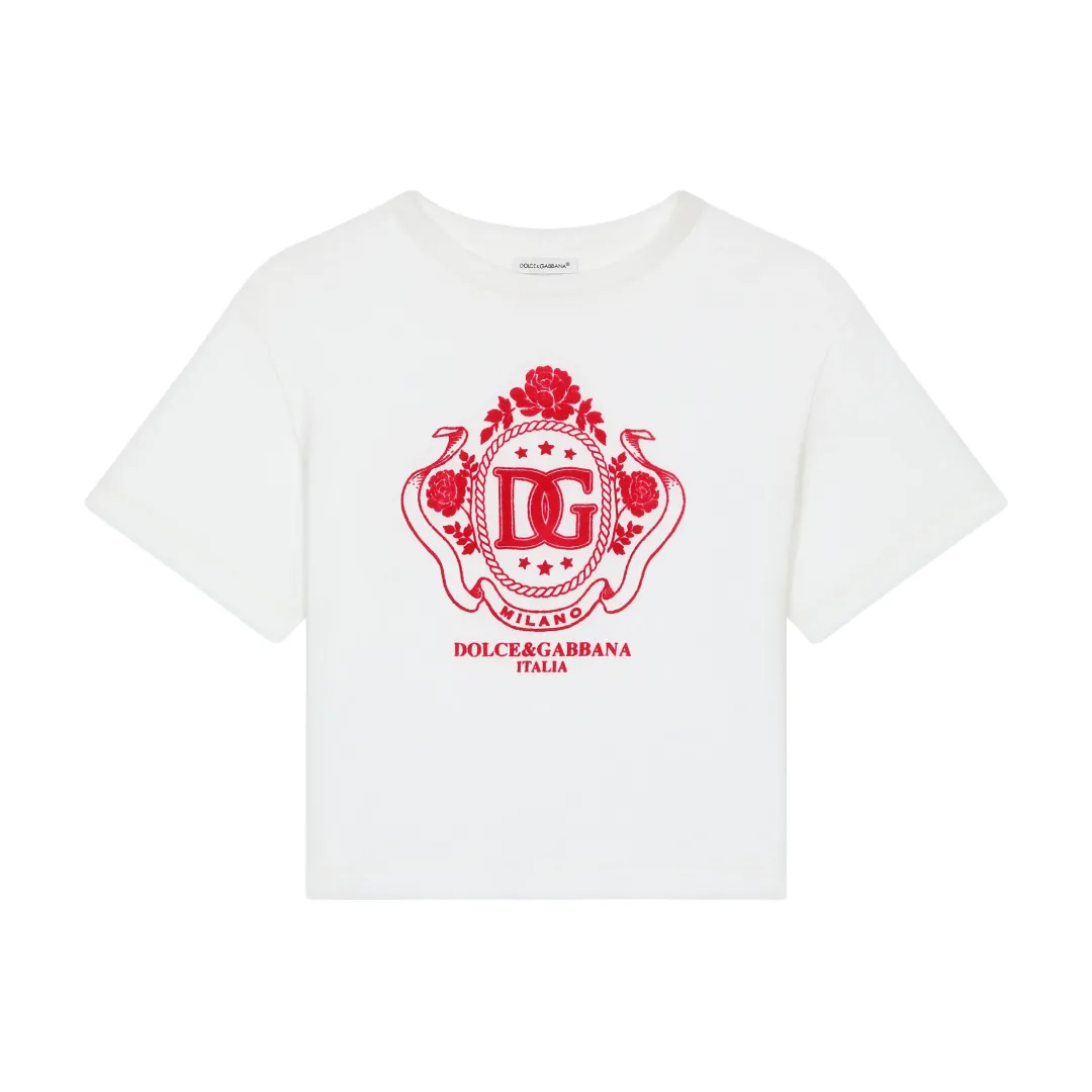 KIDS JERSEY T-SHIRT WITH DG LOGO WHITE/RED