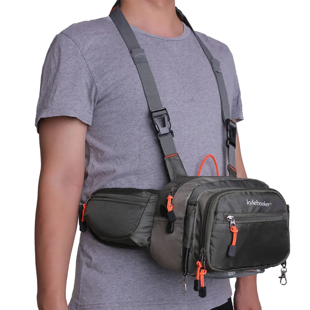 Kylebooker SL05 Fly Fishing Chest Pack, Fly Fishing Waist Pack - Lightweight Fishing Fanny Pack and Tackle Storage Hip Bag - Fly Fishing Bag for Waist or Chest