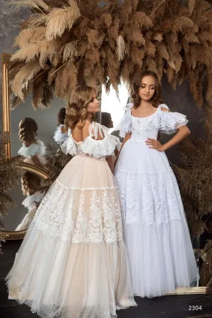 L2304 Bohemian Mini Bride Dress with Cold Shoulder