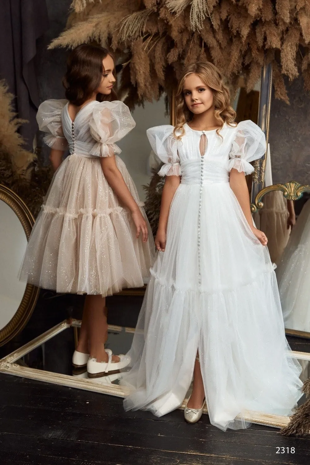 L2318 Fashionable Graduation Dress with Puff Sleeves
