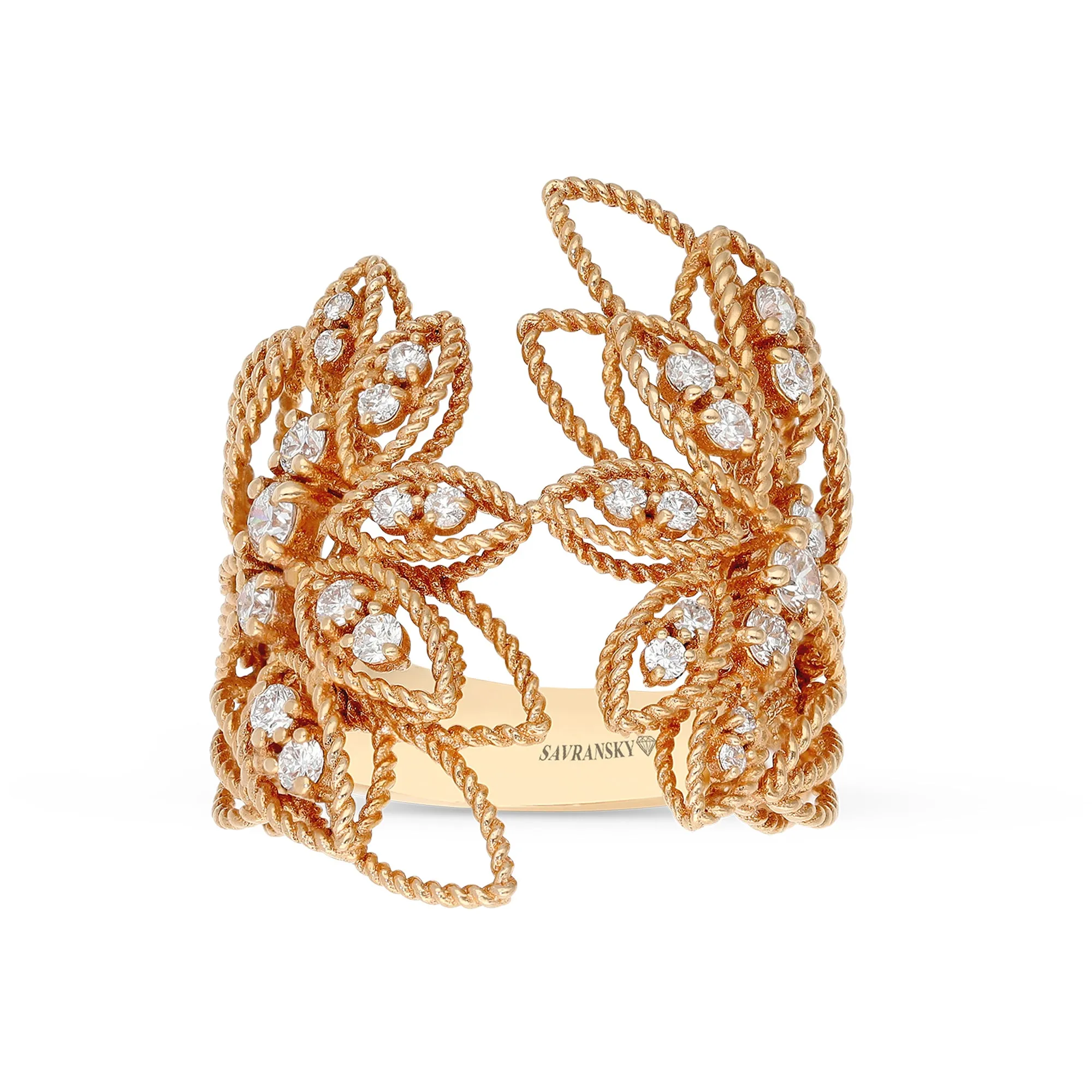 Leafy Rose Gold Diamond Open Rose Gold Ring