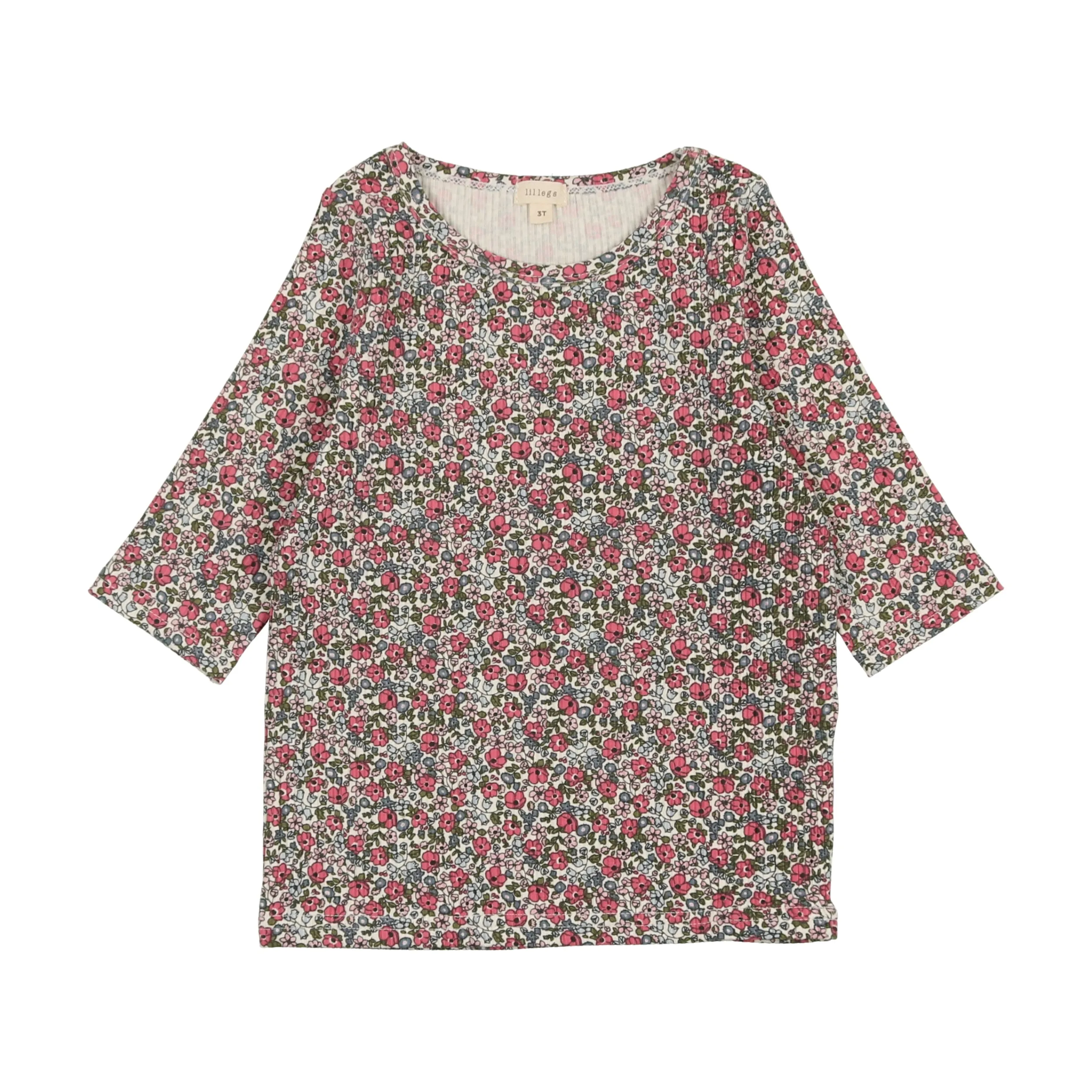 Lil Legs Three Quarter Sleeve T-Shirt - Pink Floral