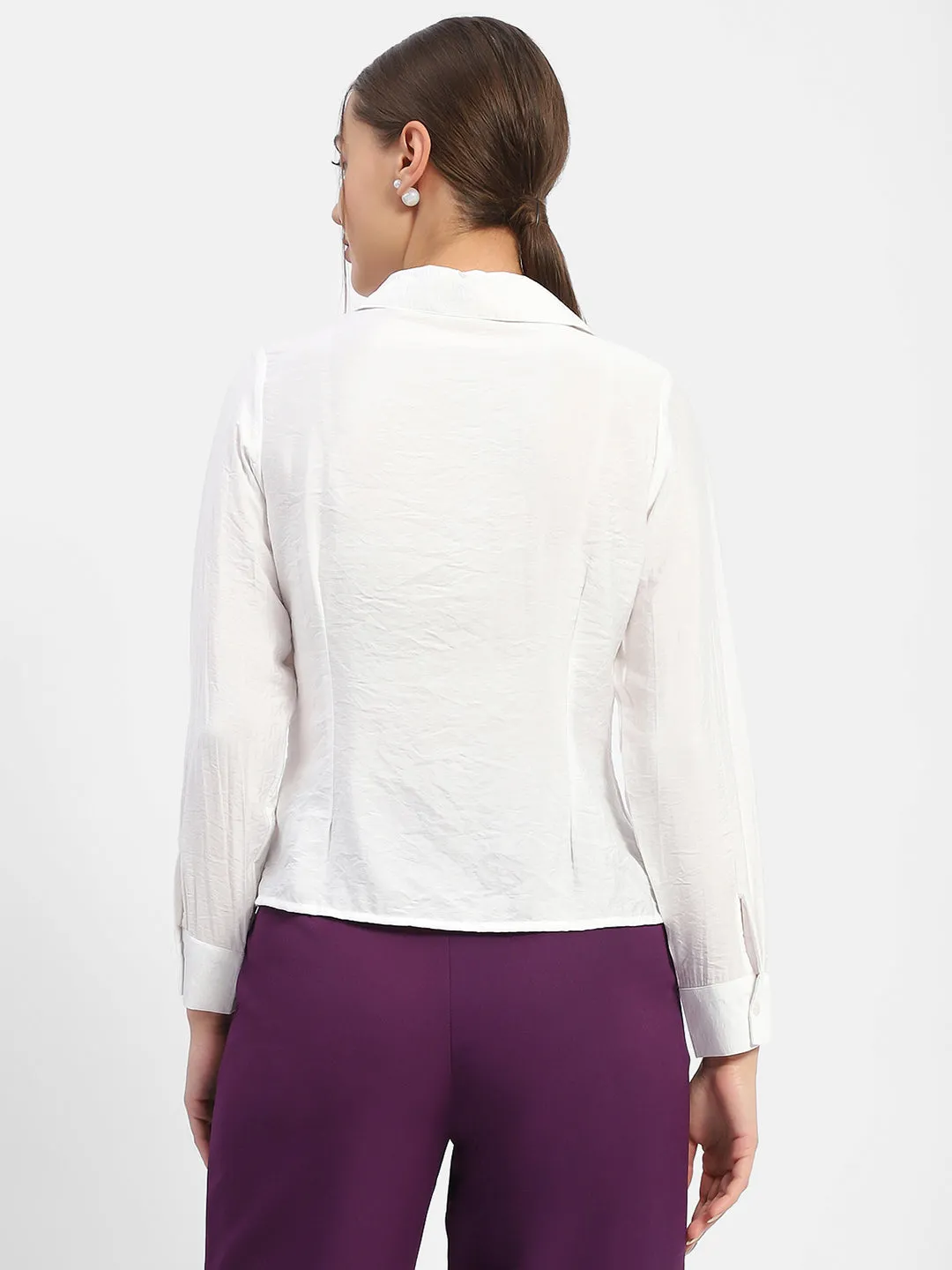Madame Textured White Ruched Shirt
