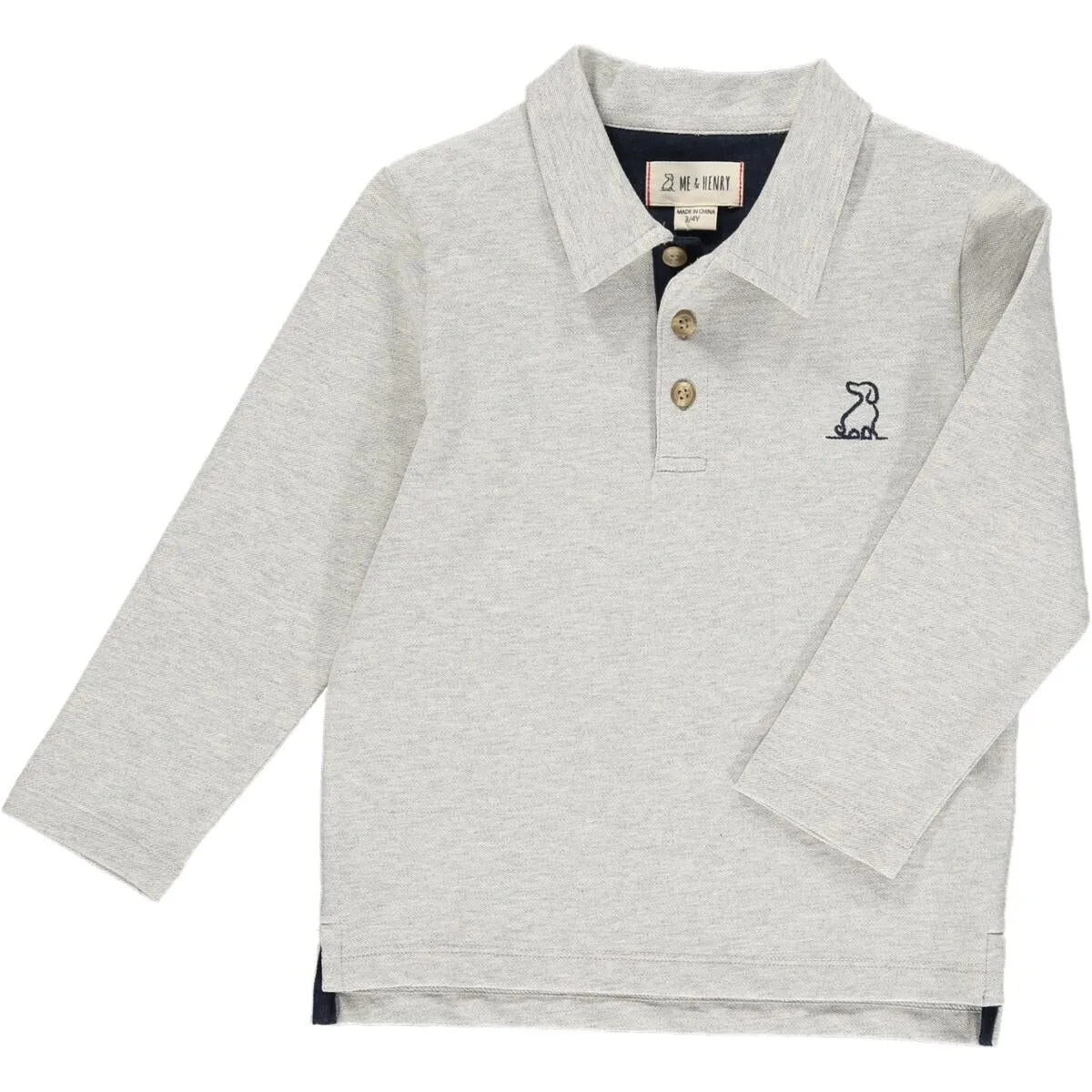 Me & Henry Grey Pique Spencer L/S Polo Shirt