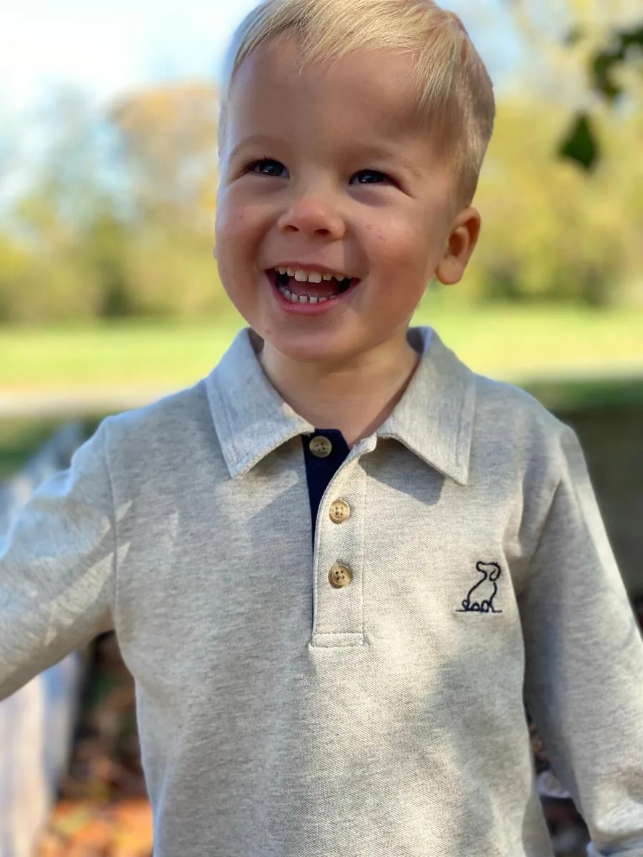 Me & Henry Grey Pique Spencer L/S Polo Shirt