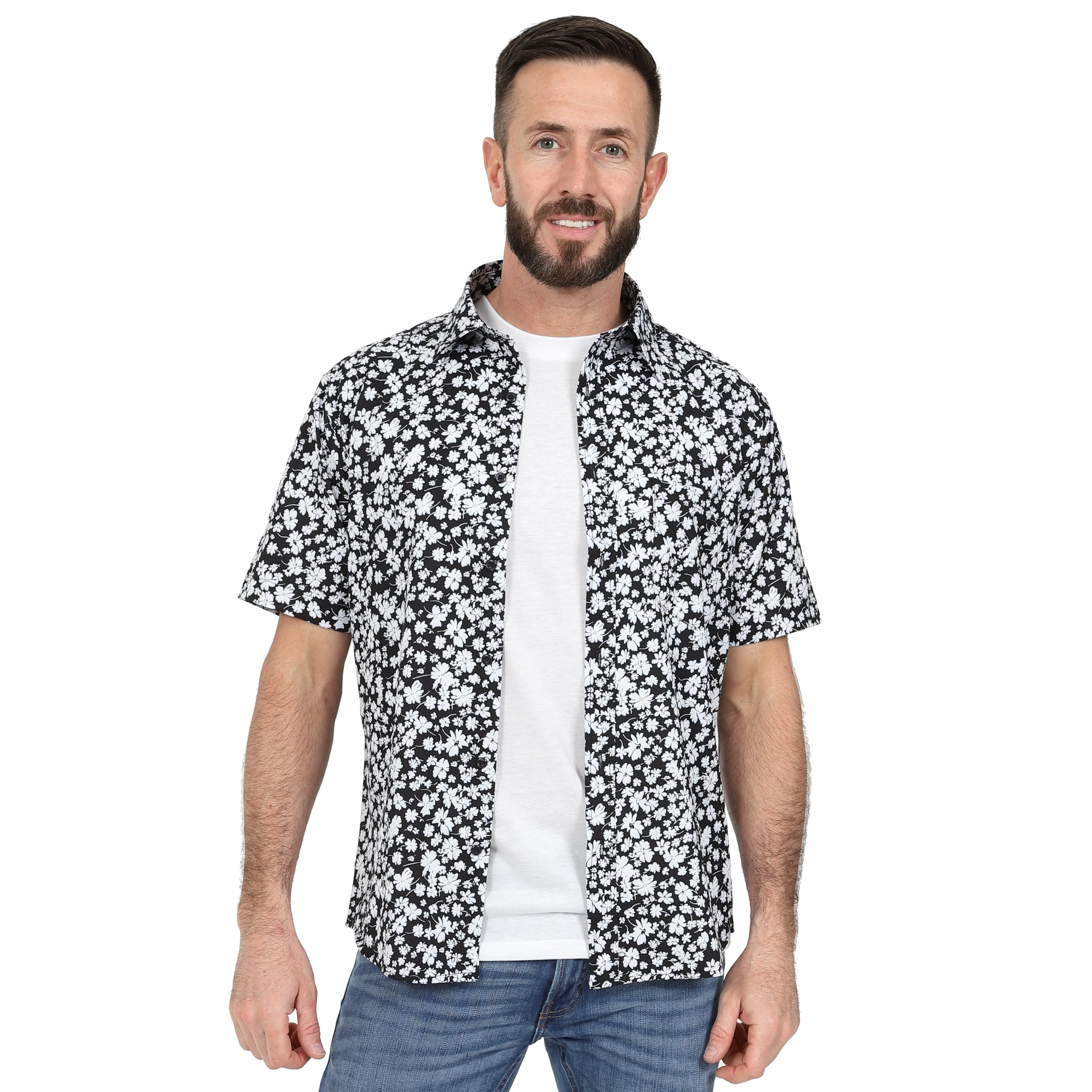 Men's Short Sleeve Hawaiian Shirt - Tropical Flamingo