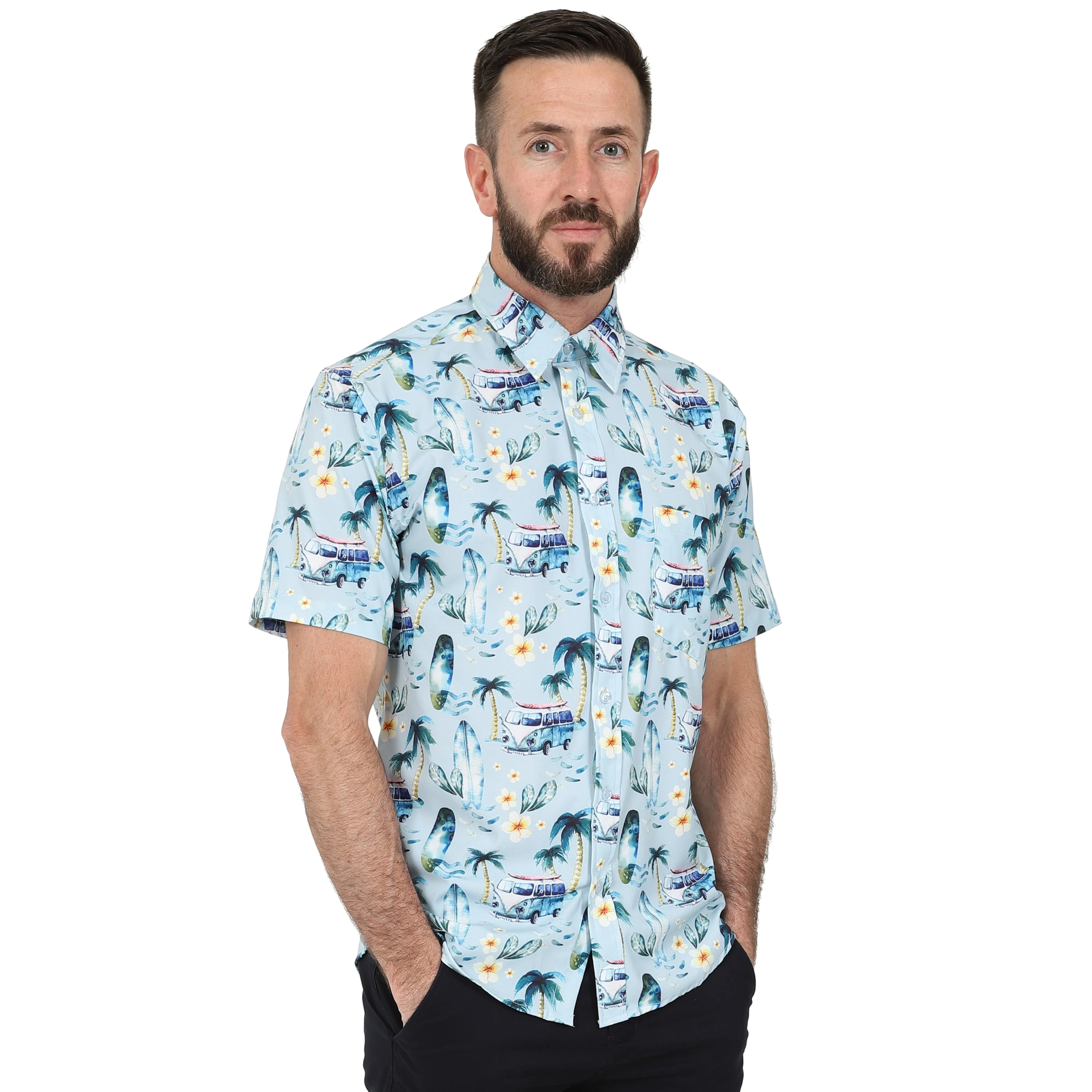 Men's Short Sleeve Hawaiian Shirt - Tropical Flamingo