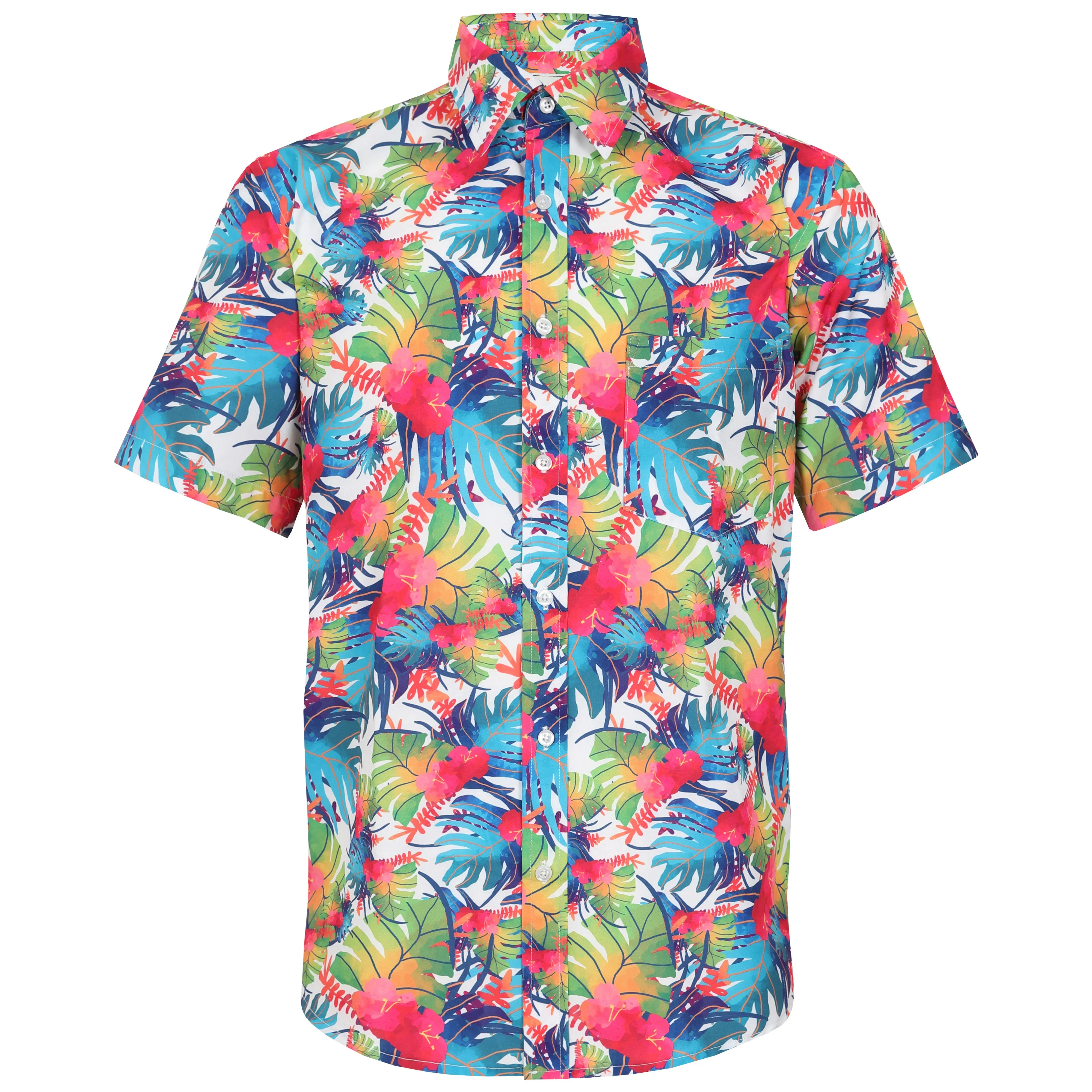 Men's Short Sleeve Hawaiian Shirt - Tropical Flamingo