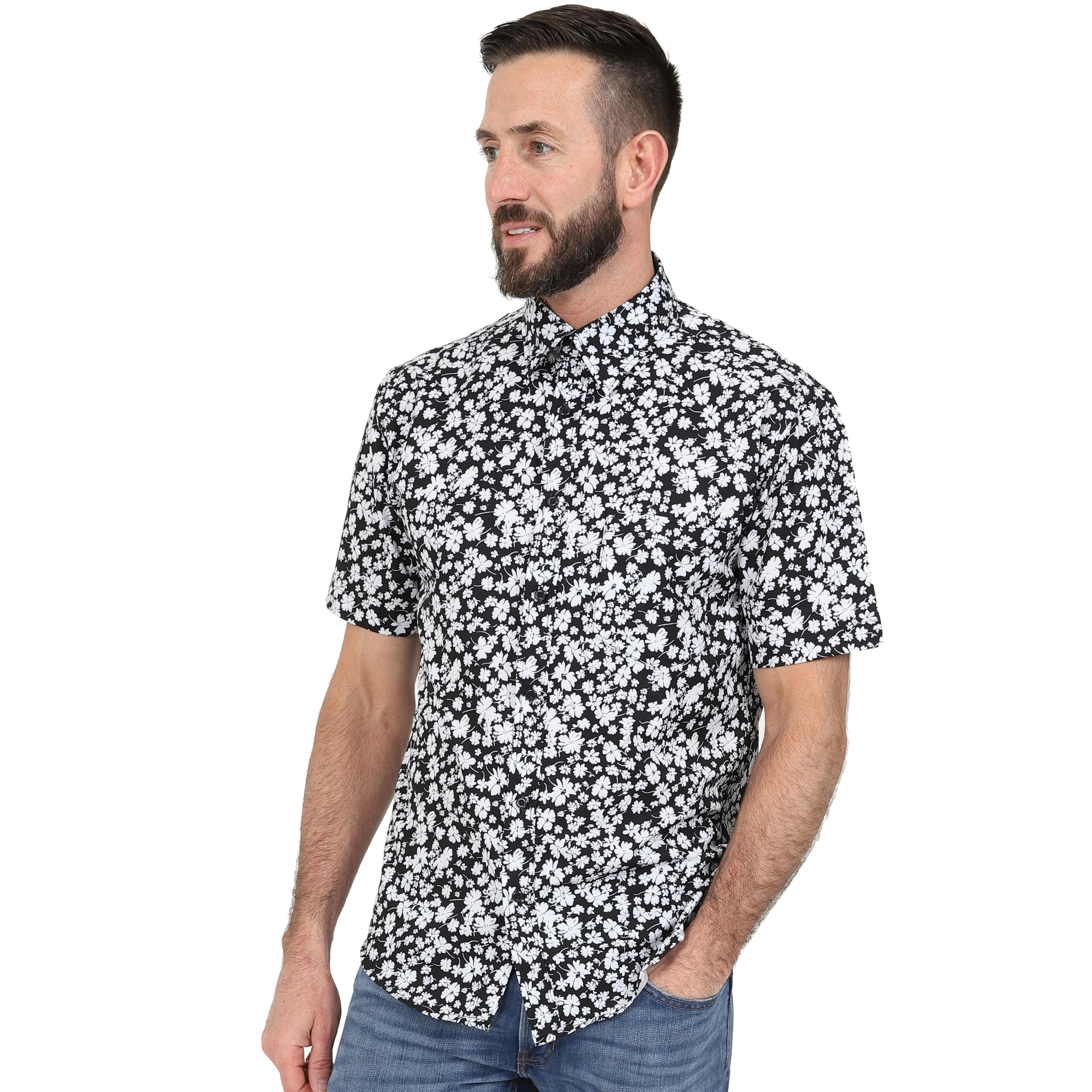 Men's Short Sleeve Hawaiian Shirt - Tropical Flamingo