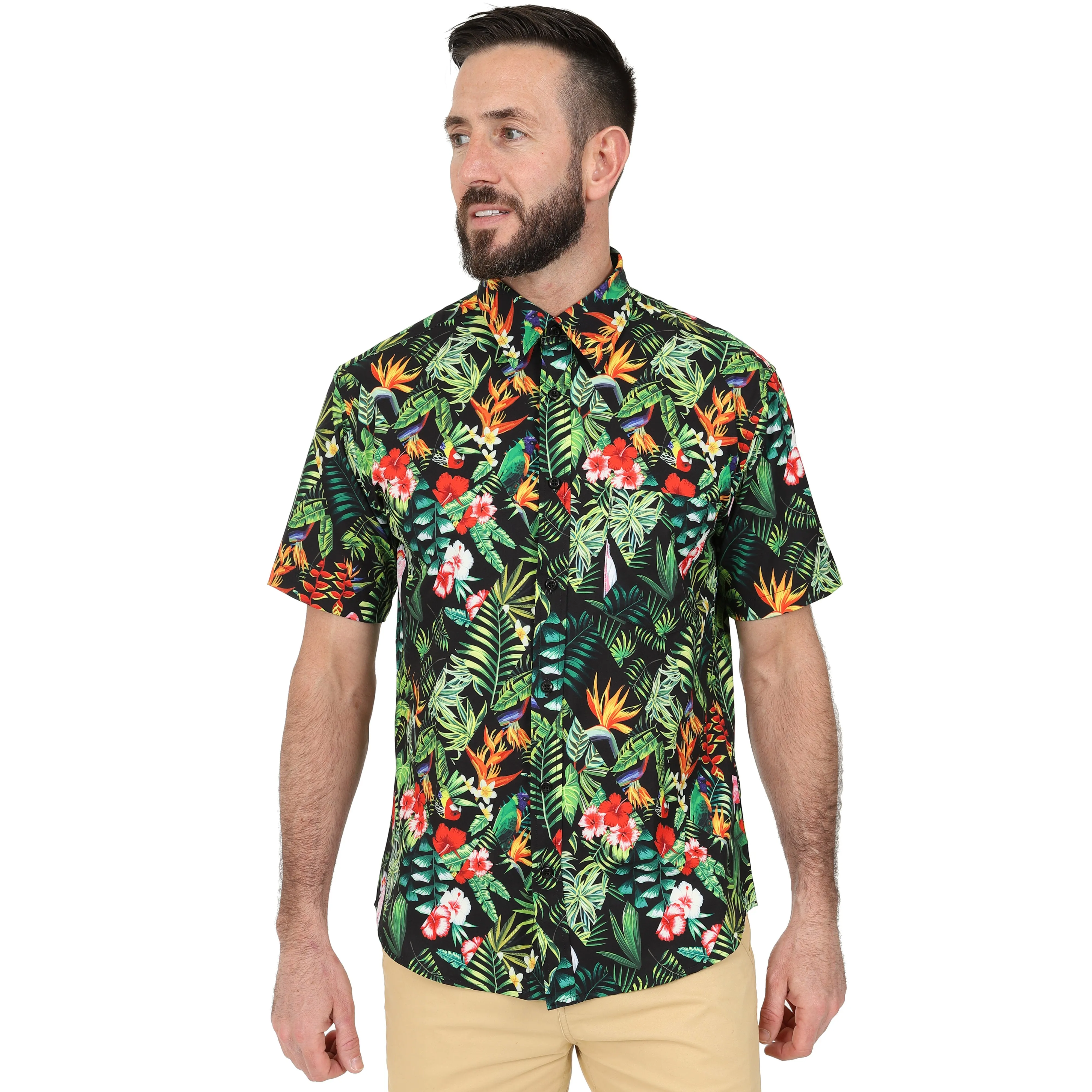 Men's Short Sleeve Hawaiian Shirt - Tropical Flamingo