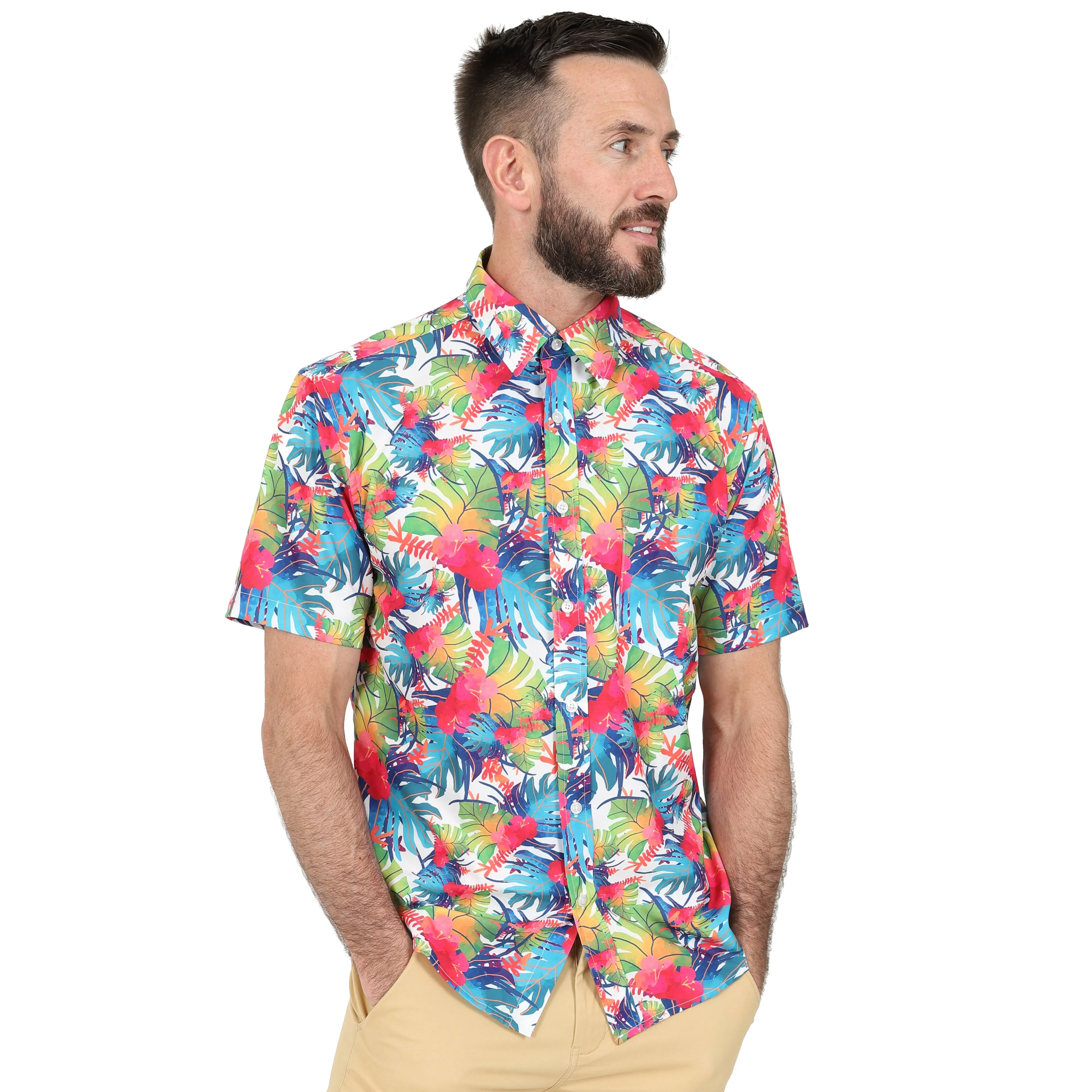 Men's Short Sleeve Hawaiian Shirt - Tropical Flamingo
