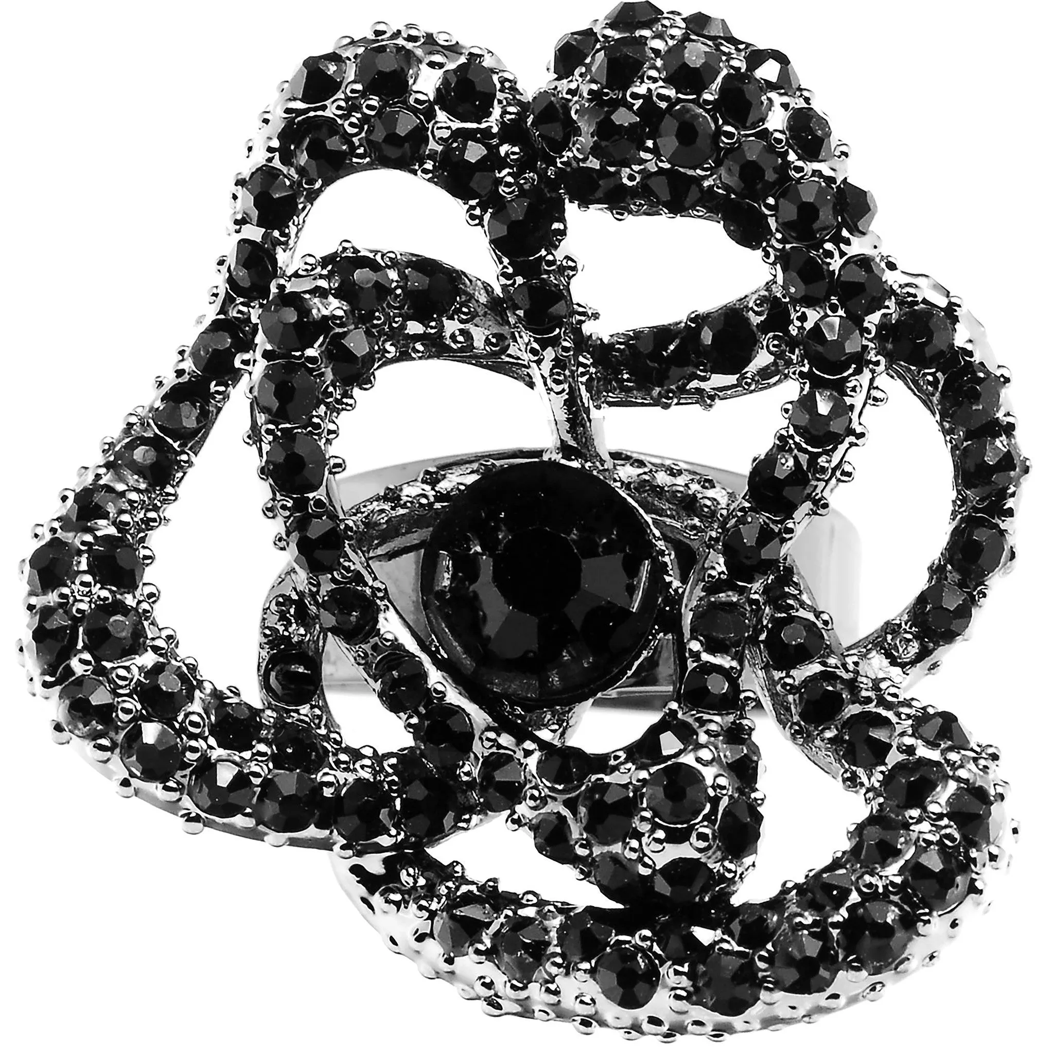 Midnight Crystal Flower Adjustable Ring